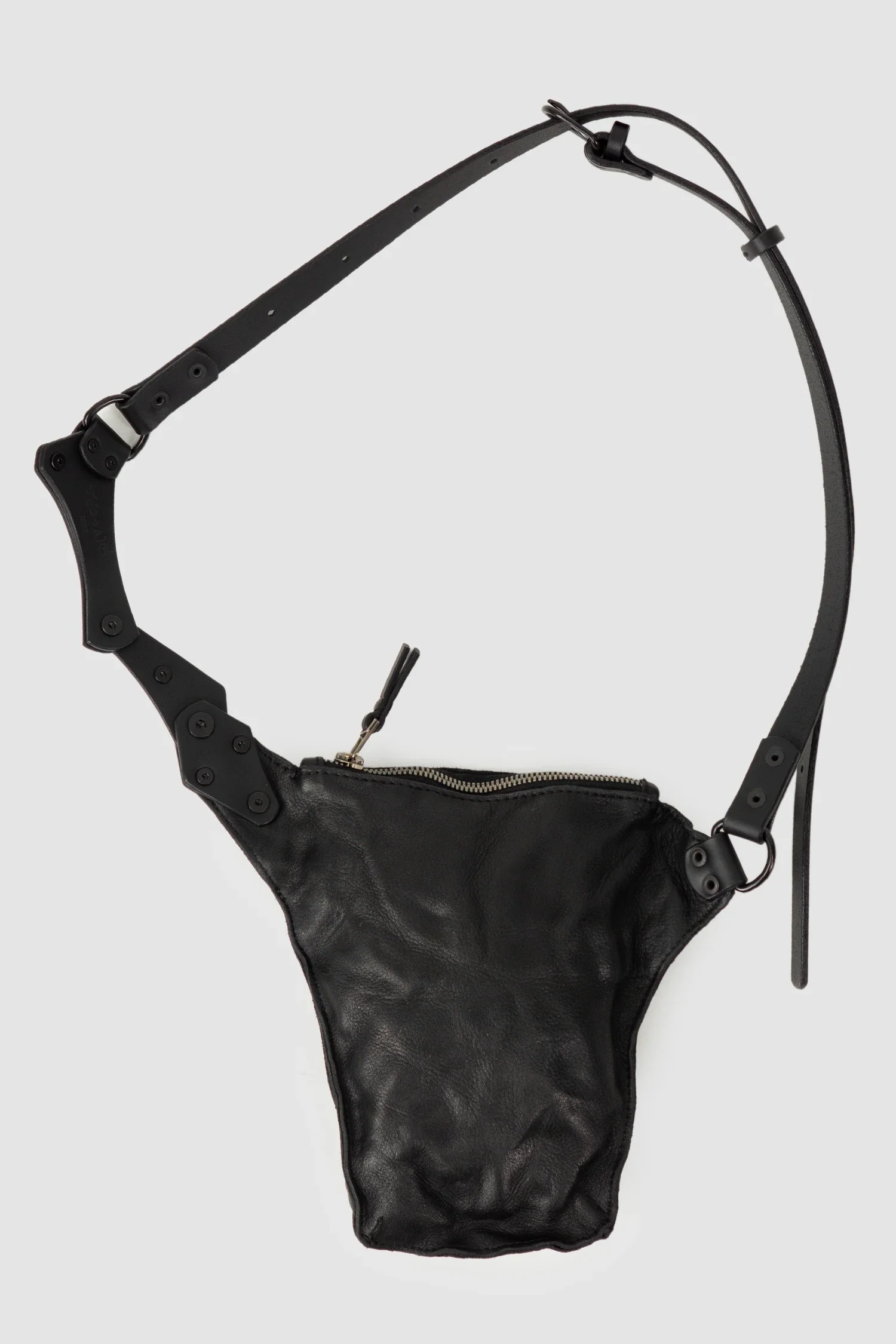 Black Leather Crossbody Pouch with Zipper - Image 6