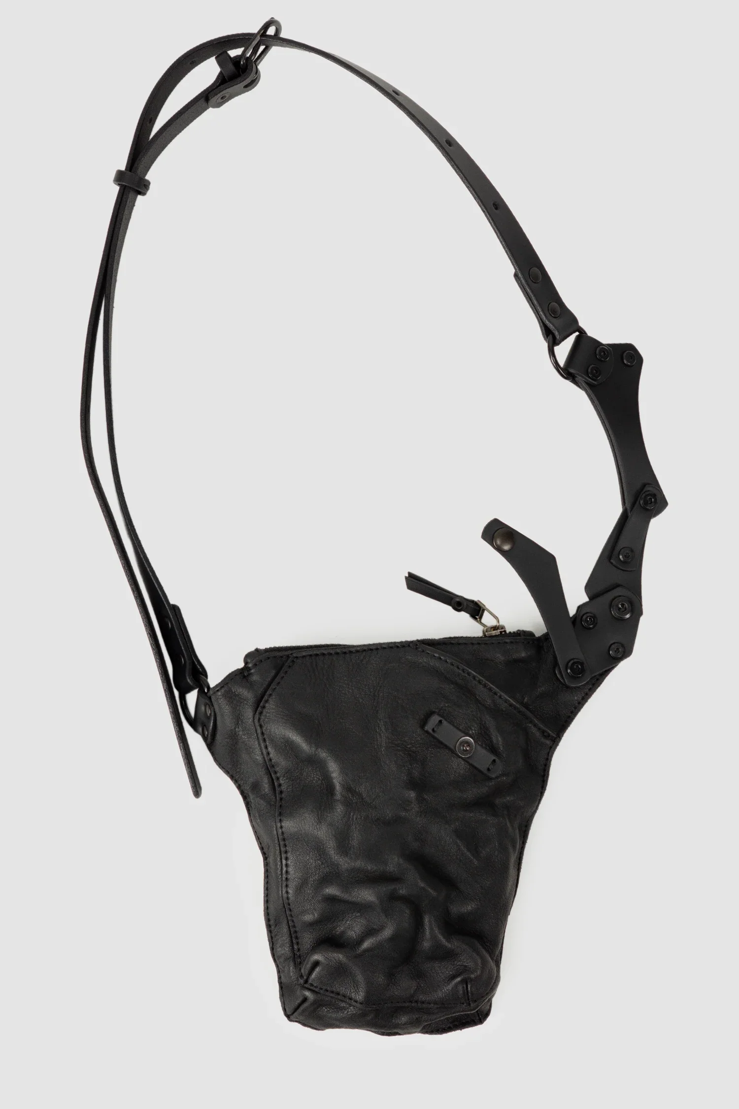 Black Leather Crossbody Pouch with Zipper - Image 7