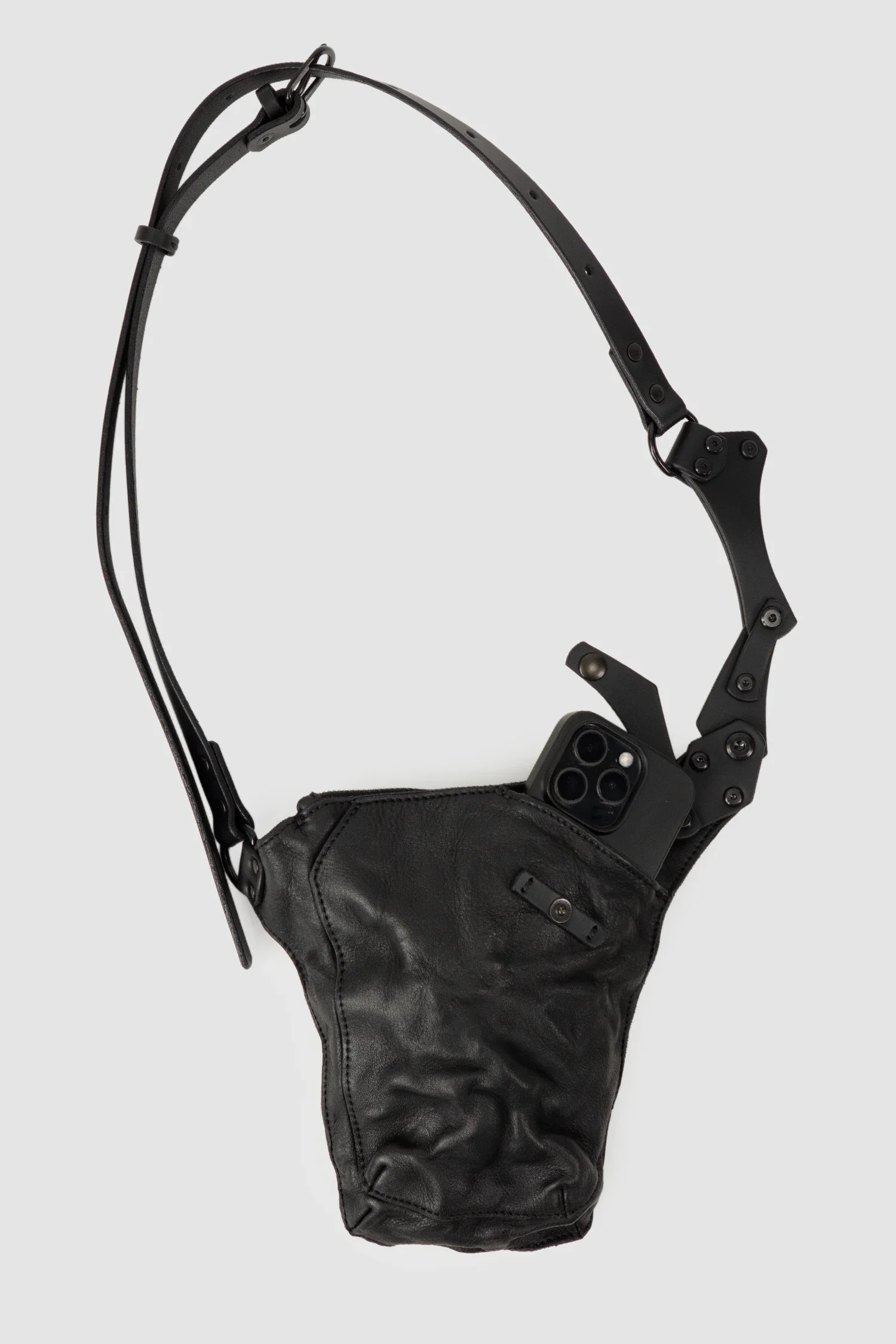 Black Leather Crossbody Pouch with Zipper - Image 8