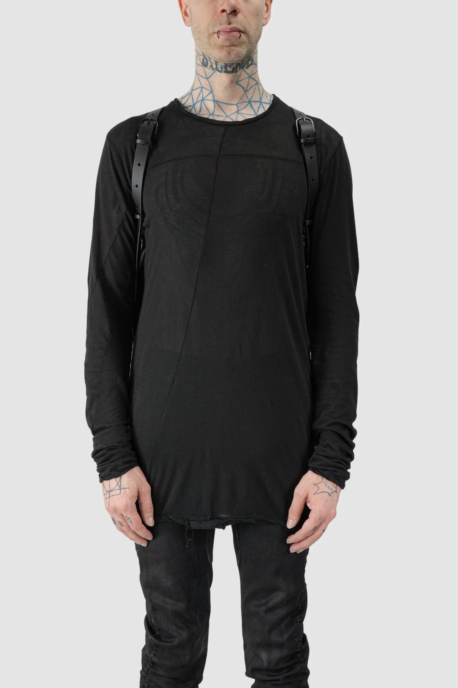 Black Leather Harness Backpack with Dual Zipper Pockets - Image 3