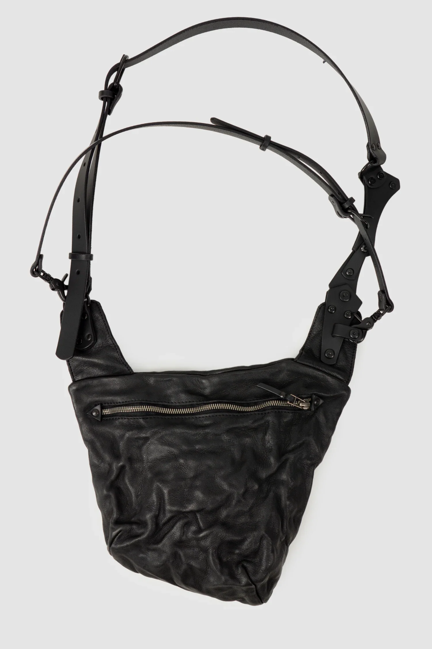 Black Medium Leather Harness Crossbody Bag