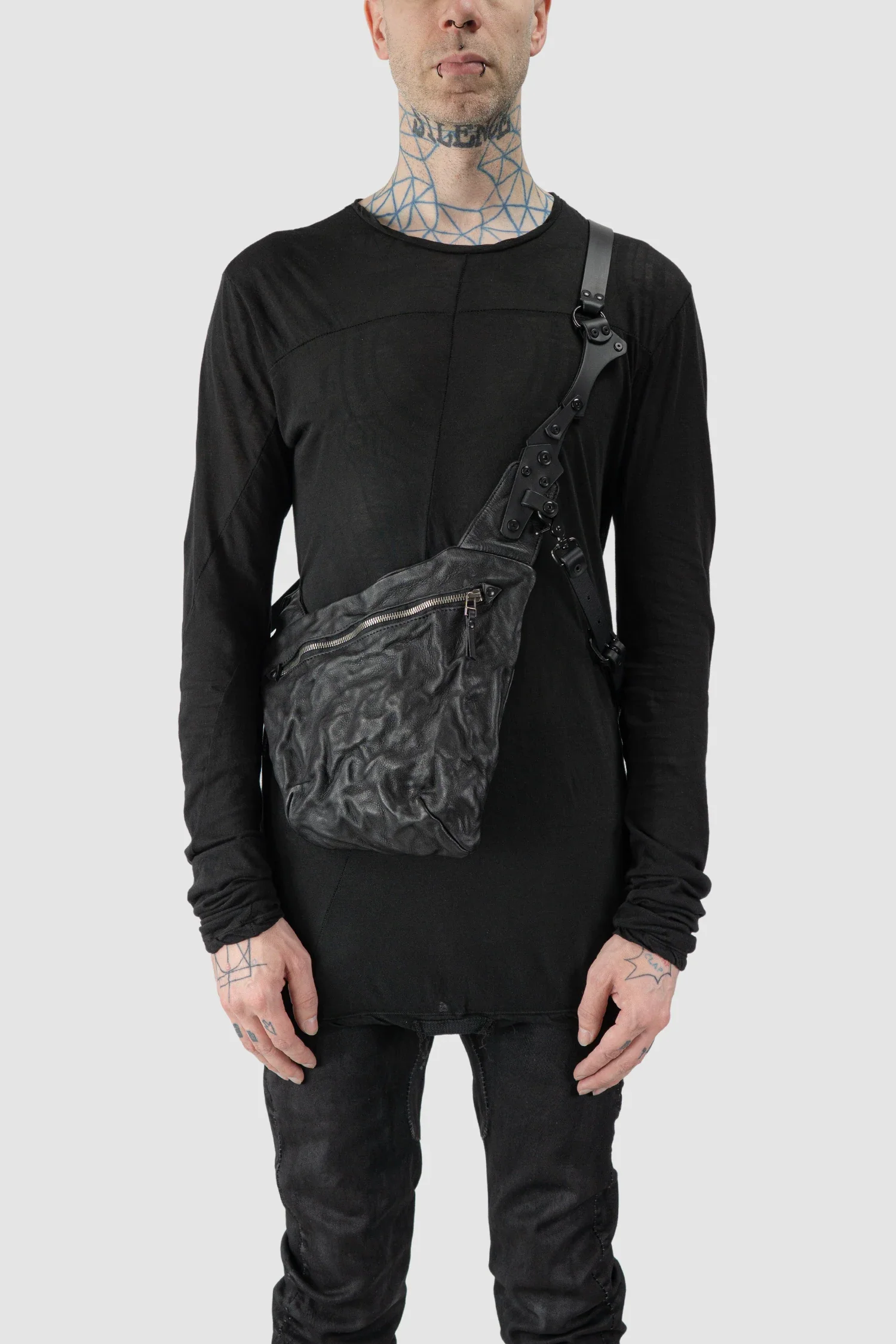 Black Medium Leather Harness Crossbody Bag - Image 2