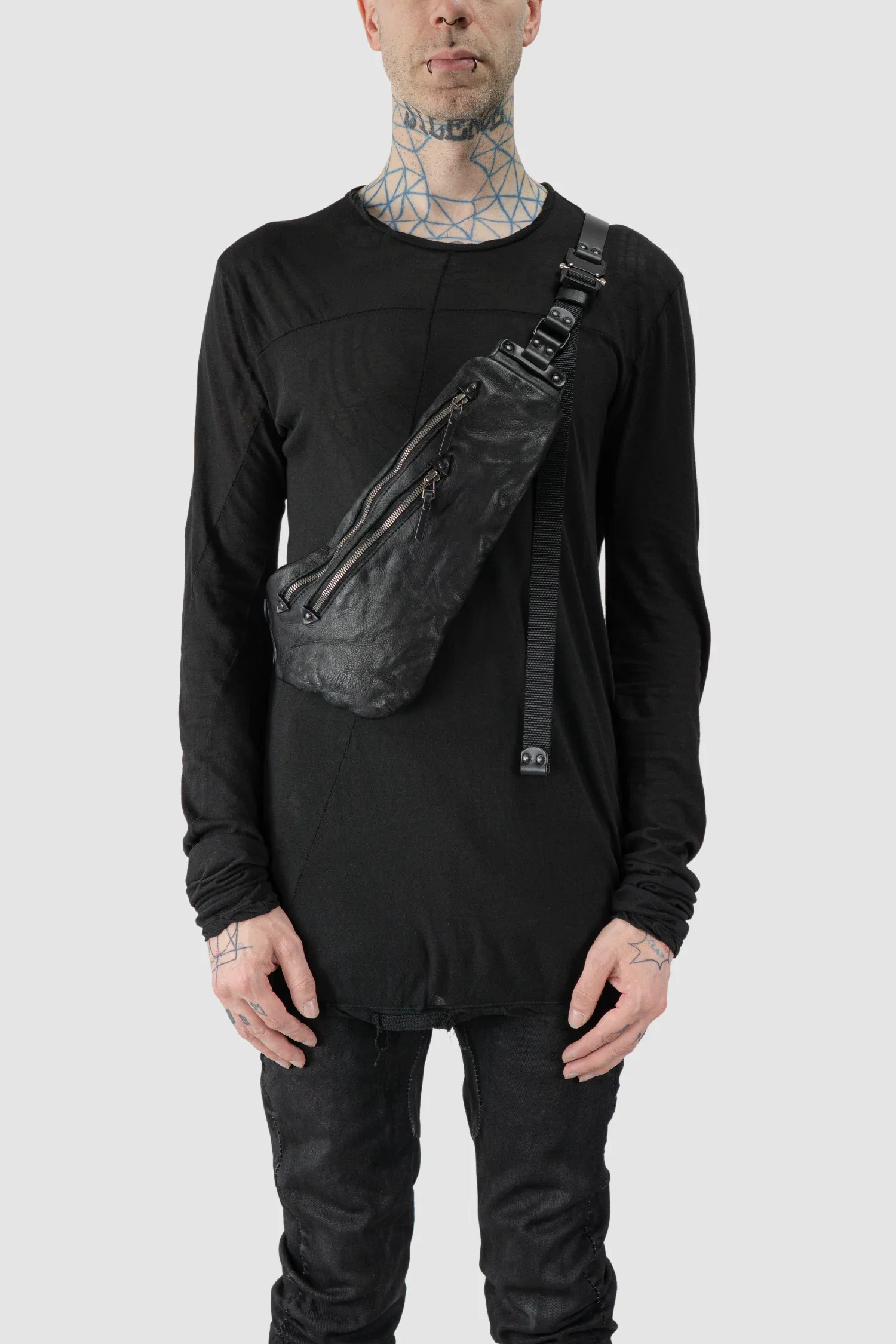 Black Two Zip Crossbody Leather Bag - Image 2