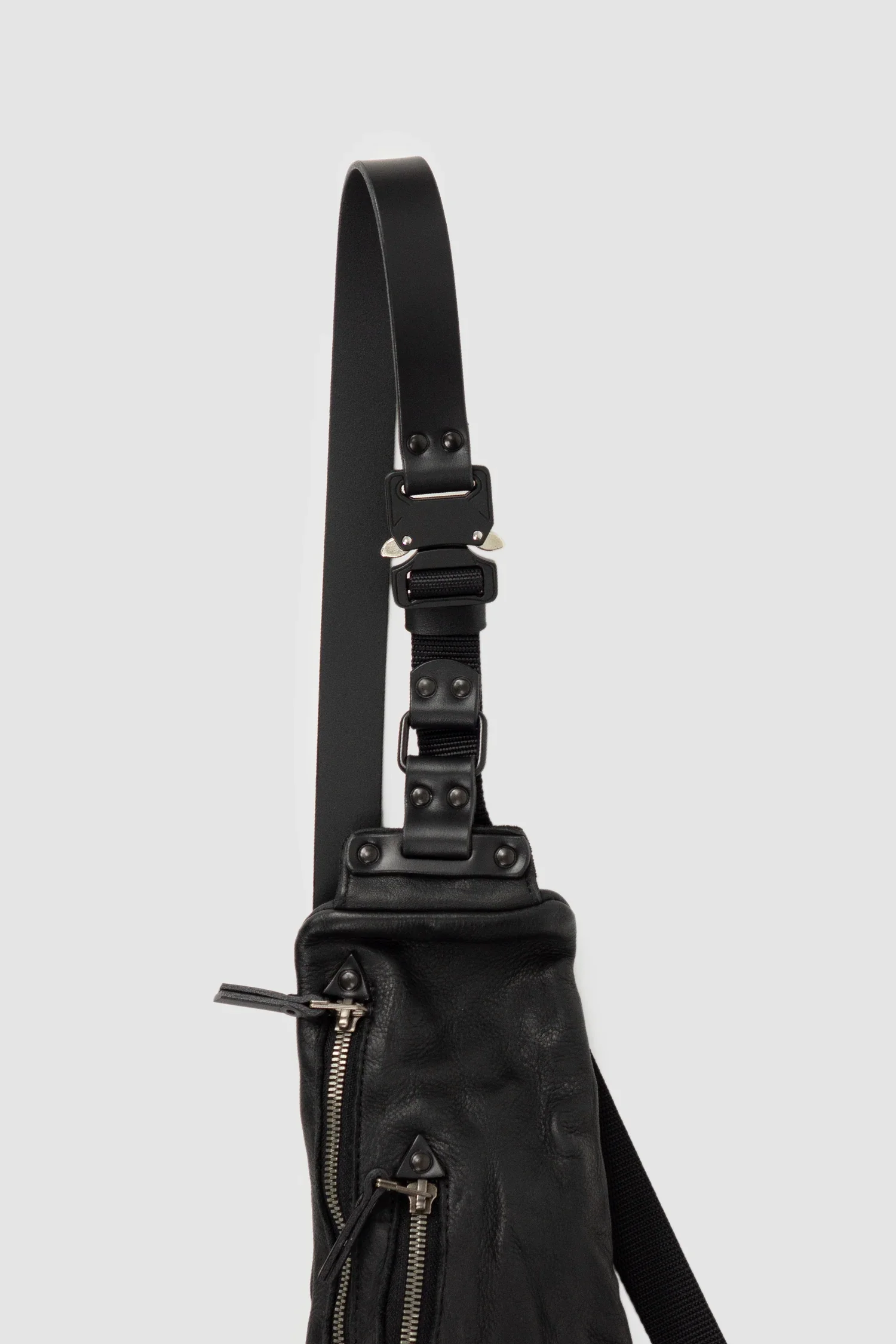 Black Two Zip Crossbody Leather Bag - Image 4