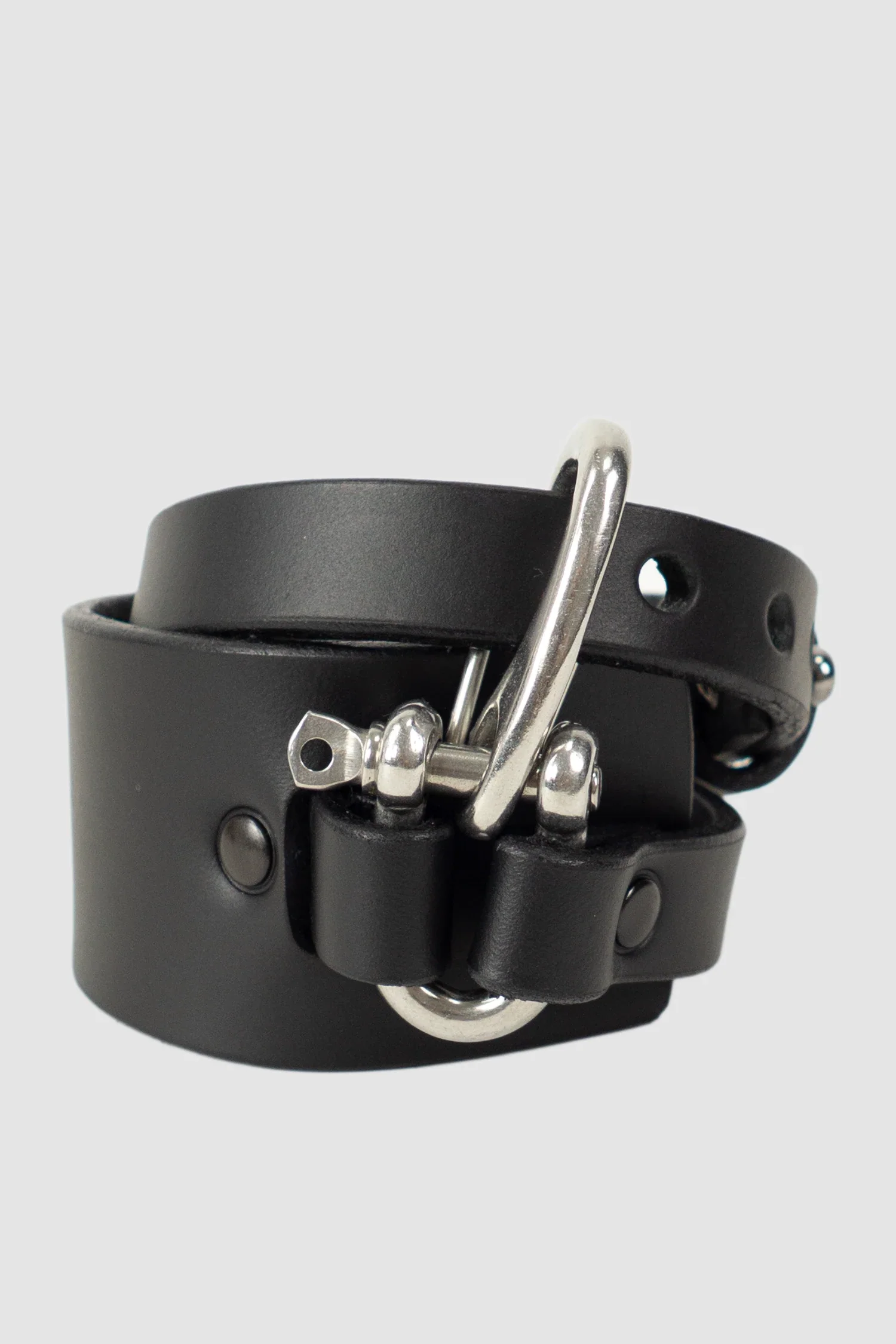 Black Wrapping Leather Cuff with Steel Clamp
