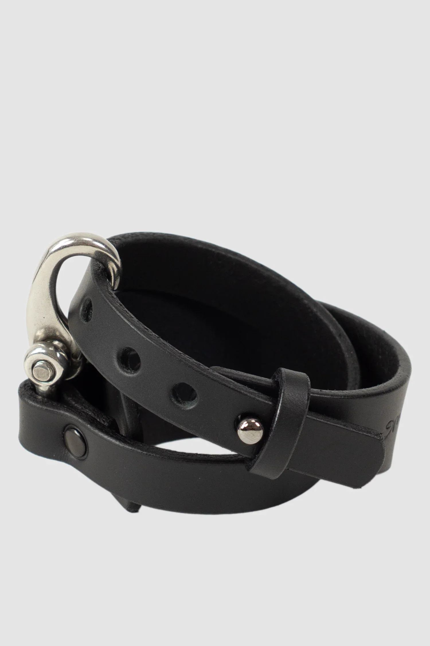 Black Wrapping Leather Cuff with Steel Clamp - Image 4