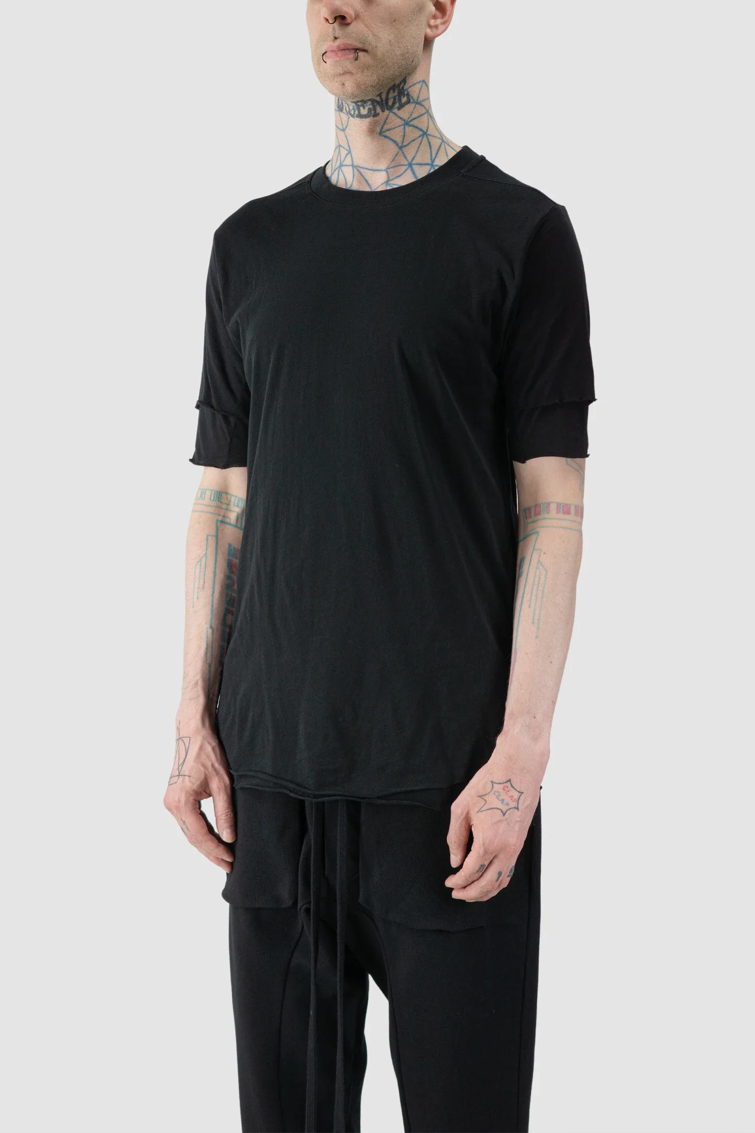 Black 2-in-1 Layered Slim Fit Cotton T-Shirt - Image 2