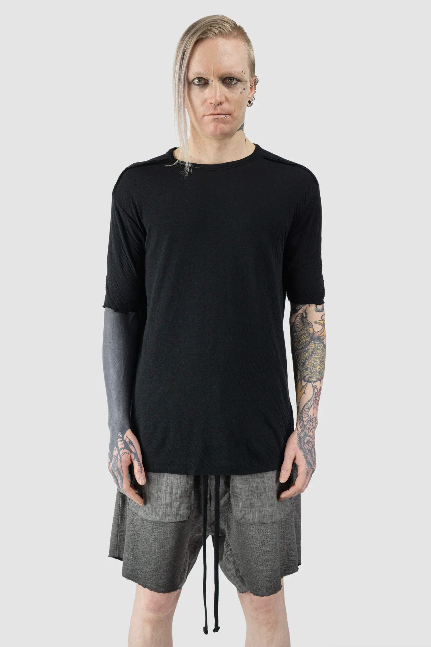 Black Bonded Double Layer Cotton T-Shirt