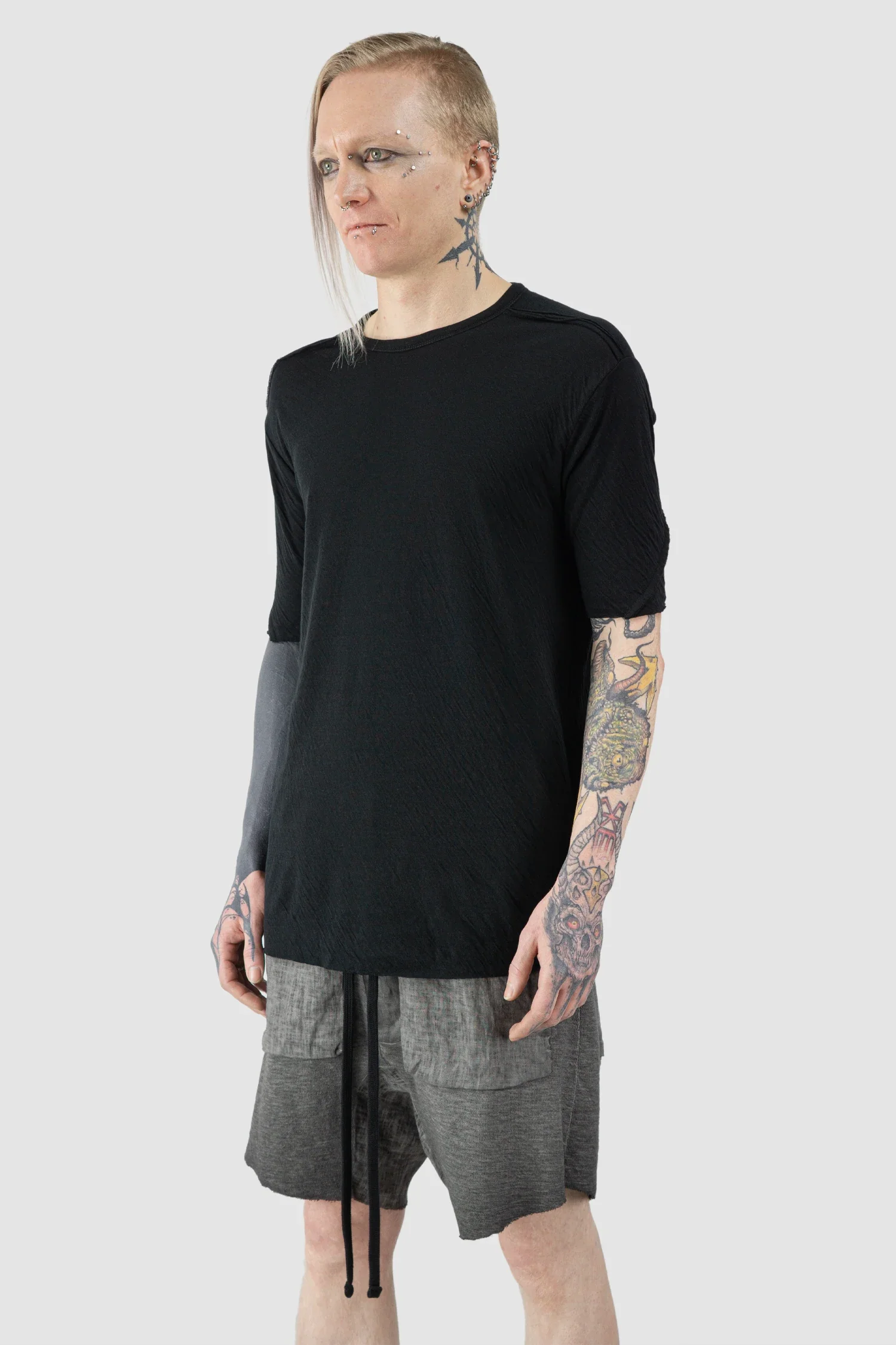 Black Bonded Double Layer Cotton T-Shirt - Image 2