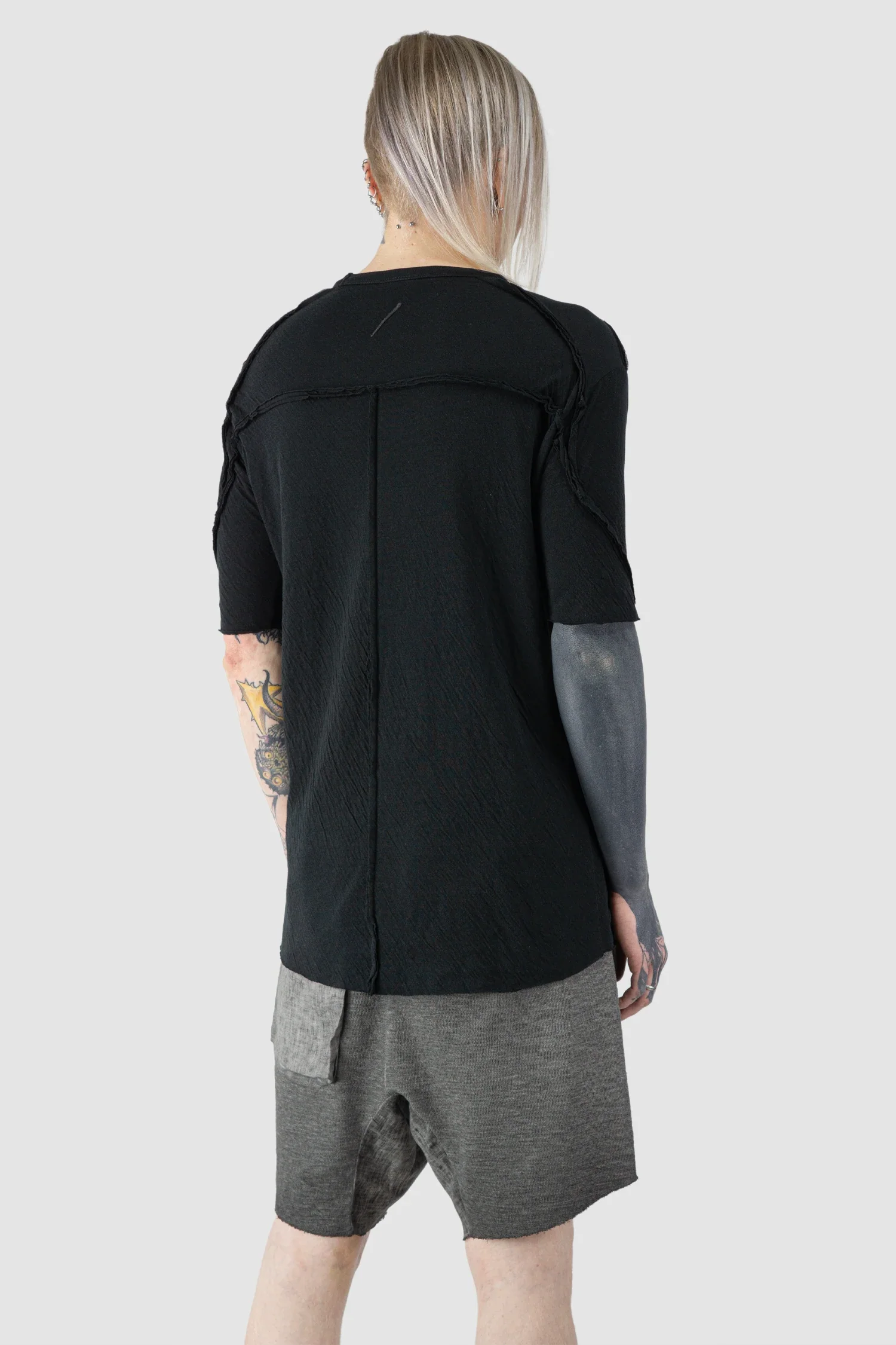 Black Bonded Double Layer Cotton T-Shirt - Image 6