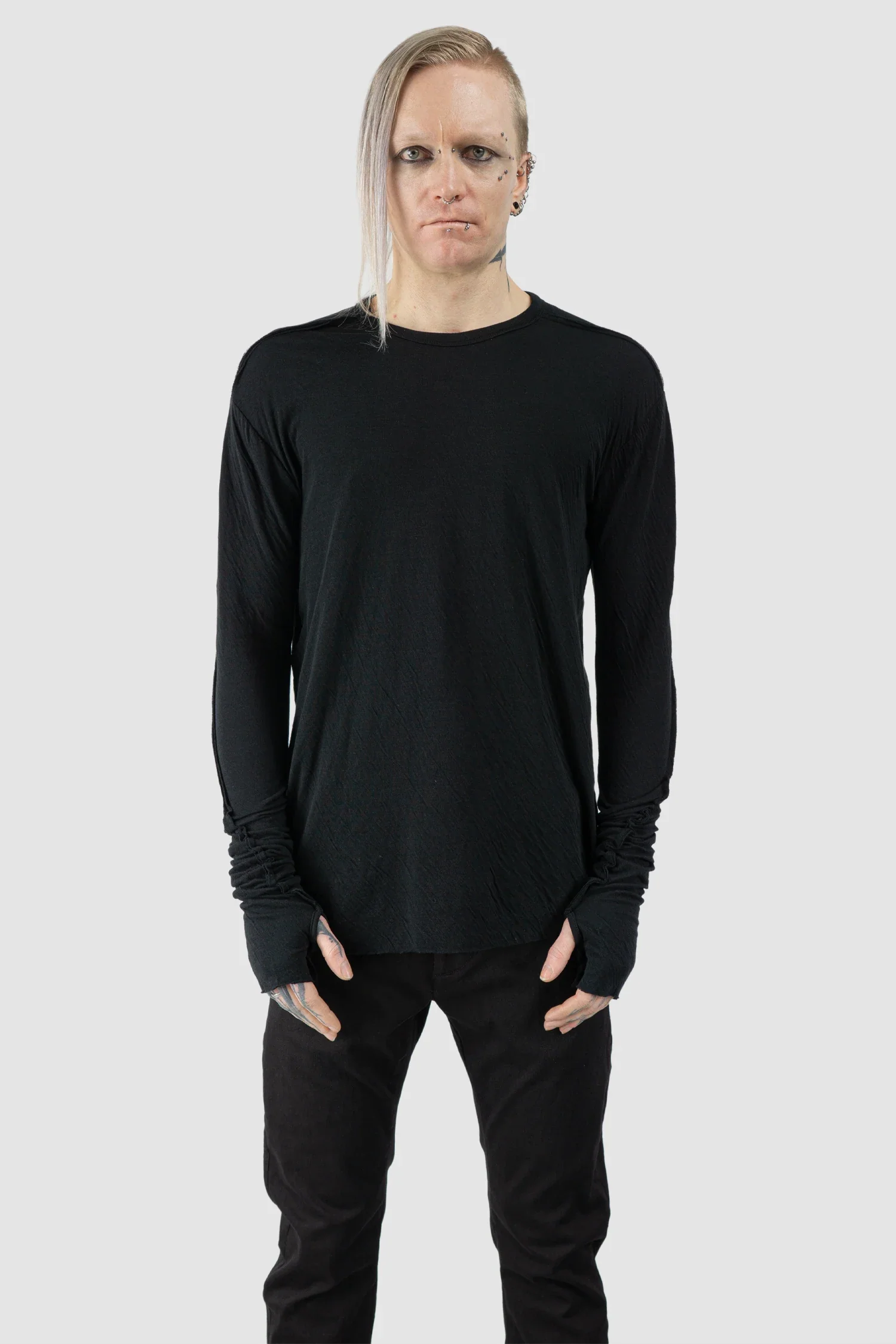 Black Bonded Double Layer Long Sleeve T-Shirt