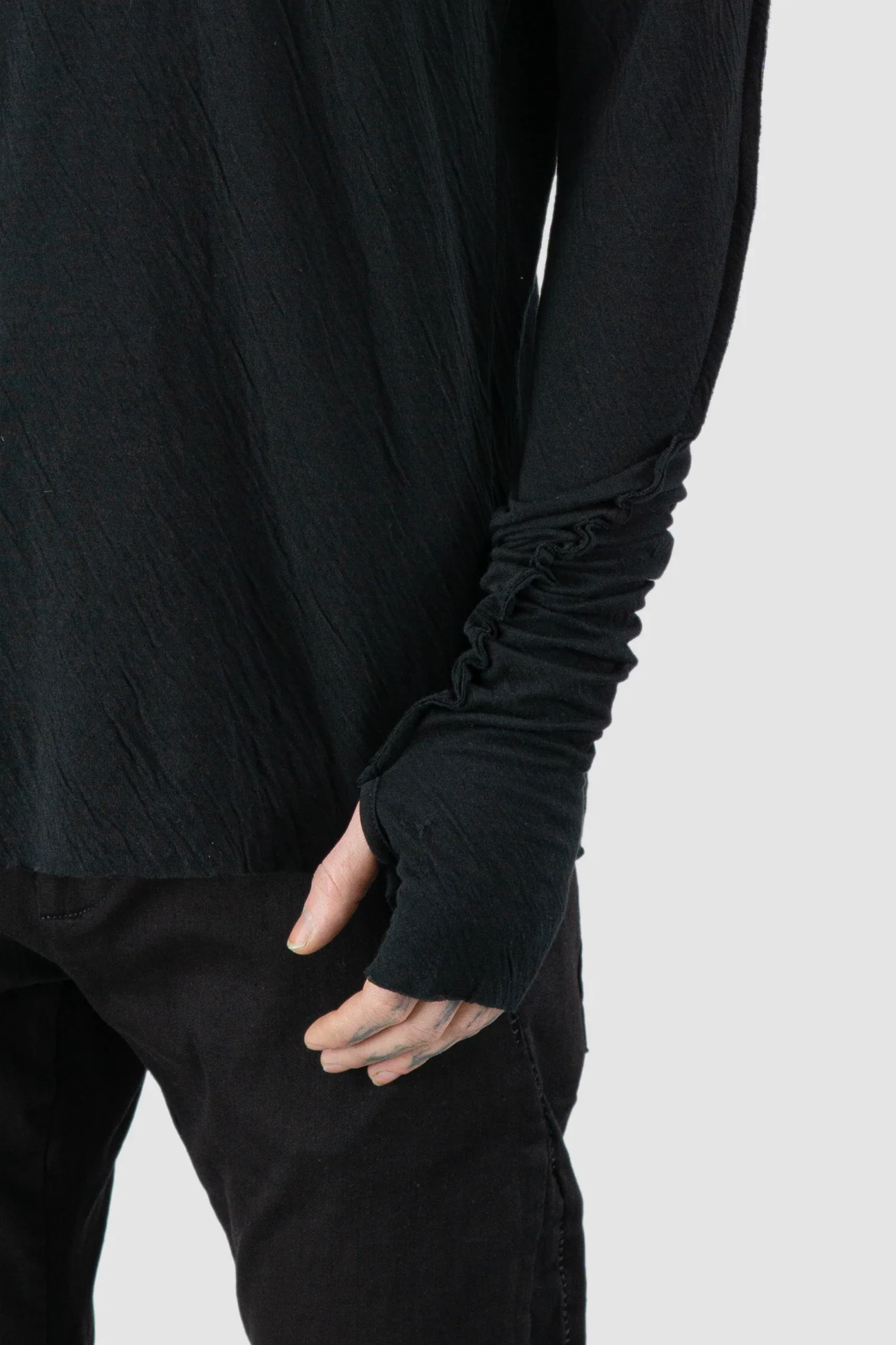Black Bonded Double Layer Long Sleeve T-Shirt - Image 3