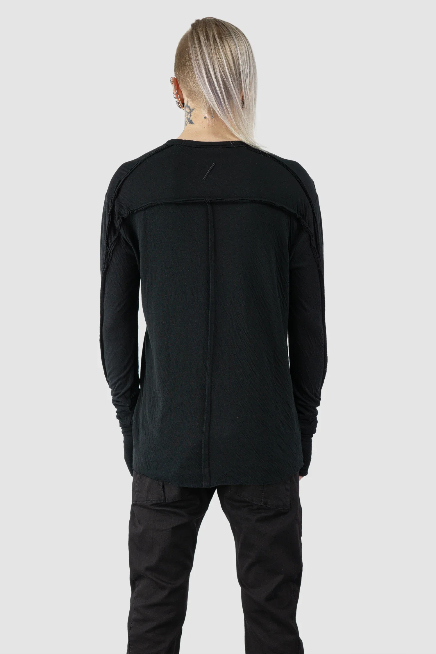Black Bonded Double Layer Long Sleeve T-Shirt - Image 4