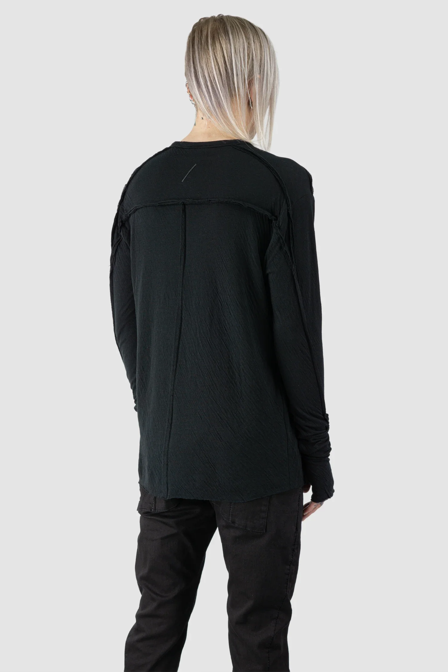 Black Bonded Double Layer Long Sleeve T-Shirt - Image 7