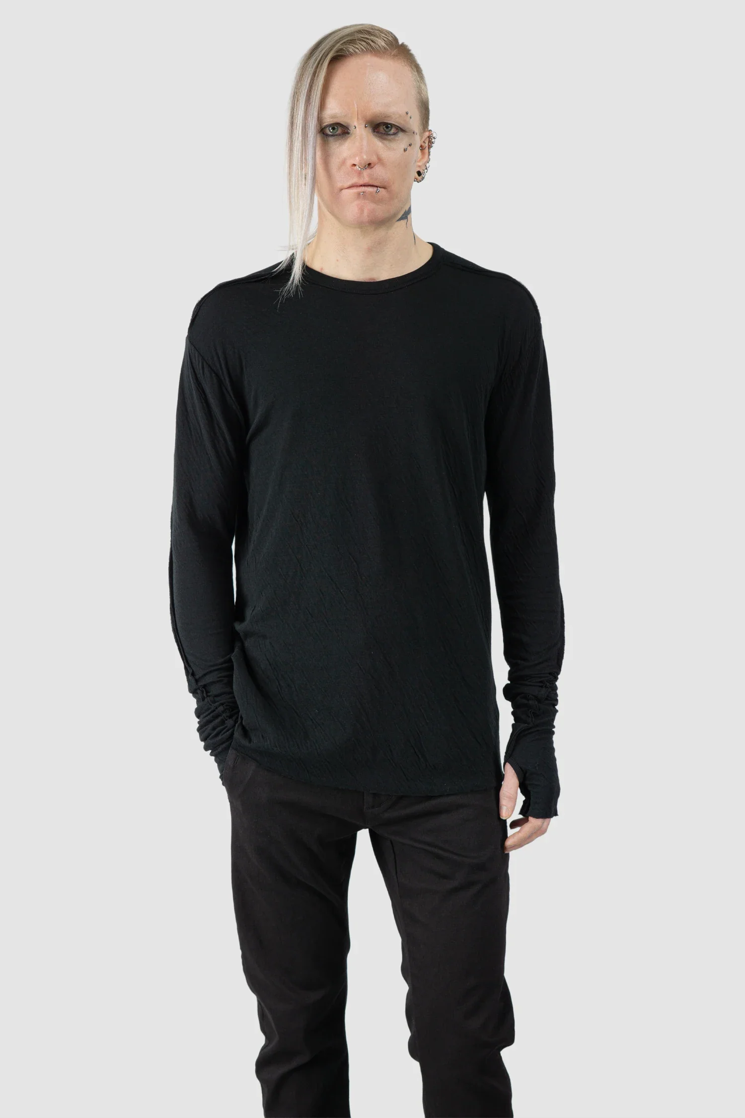 Black Bonded Double Layer Long Sleeve T-Shirt - Image 8