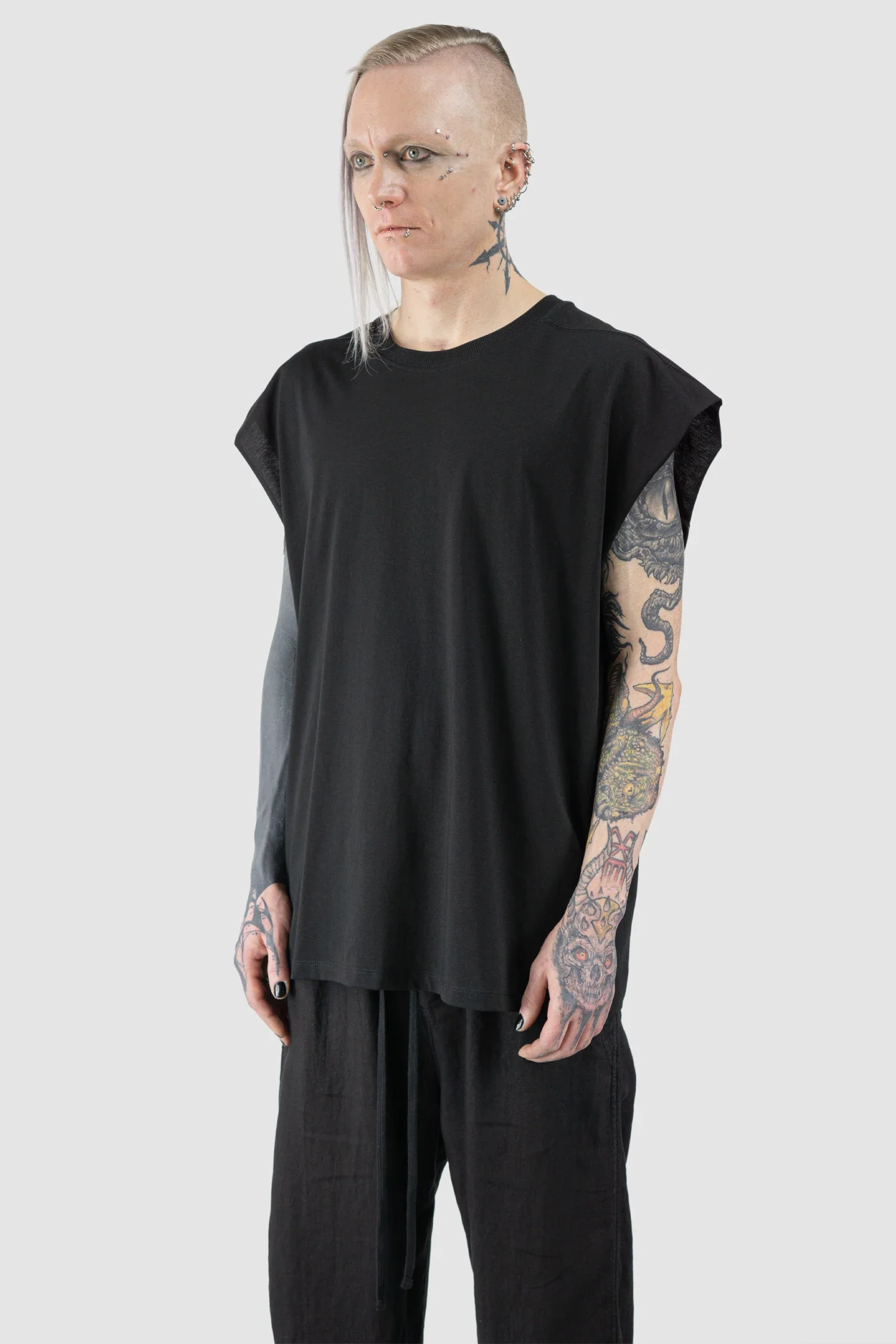Black Cotton Jersey Oversize Tank Top - Image 2