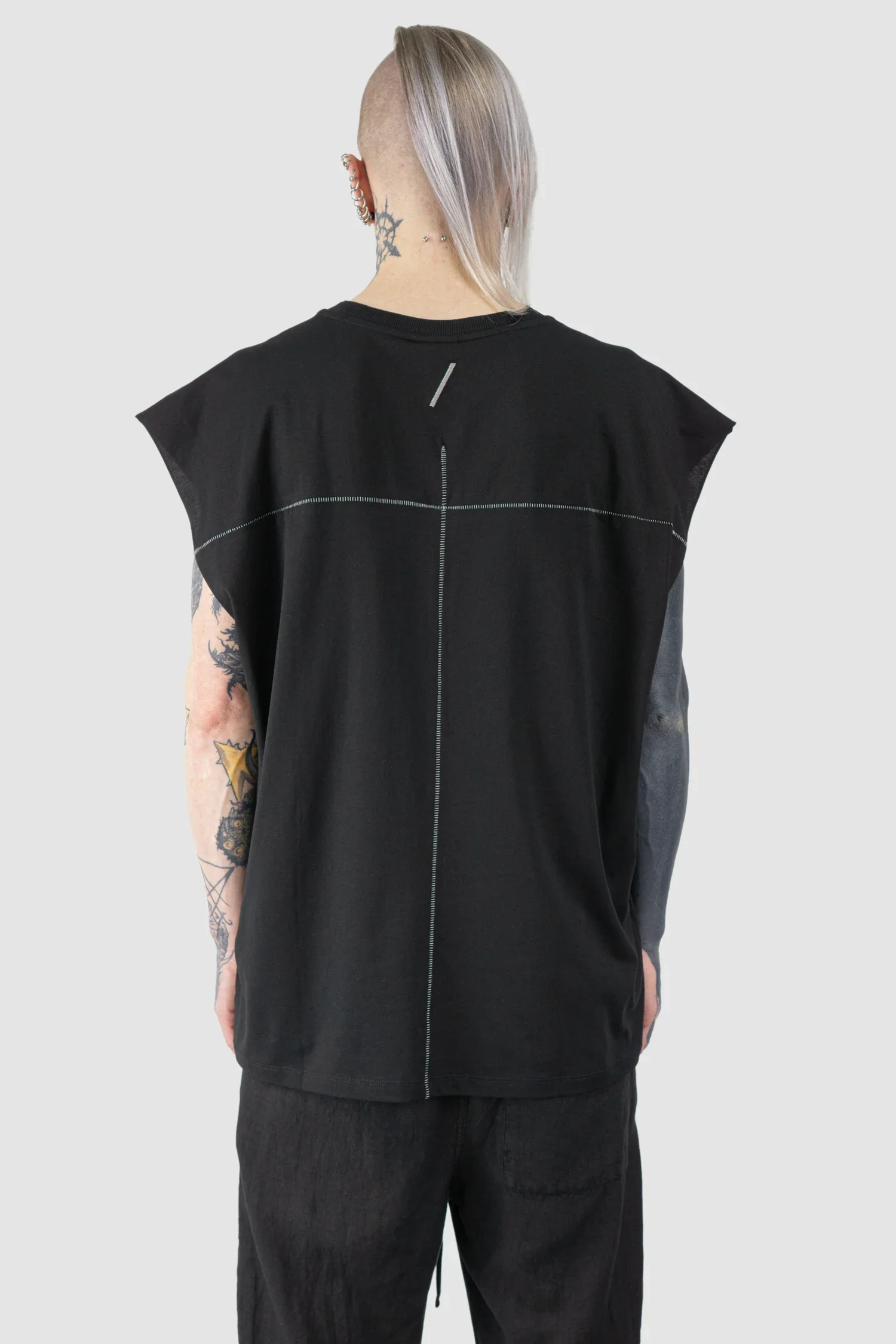 Black Cotton Jersey Oversize Tank Top - Image 3