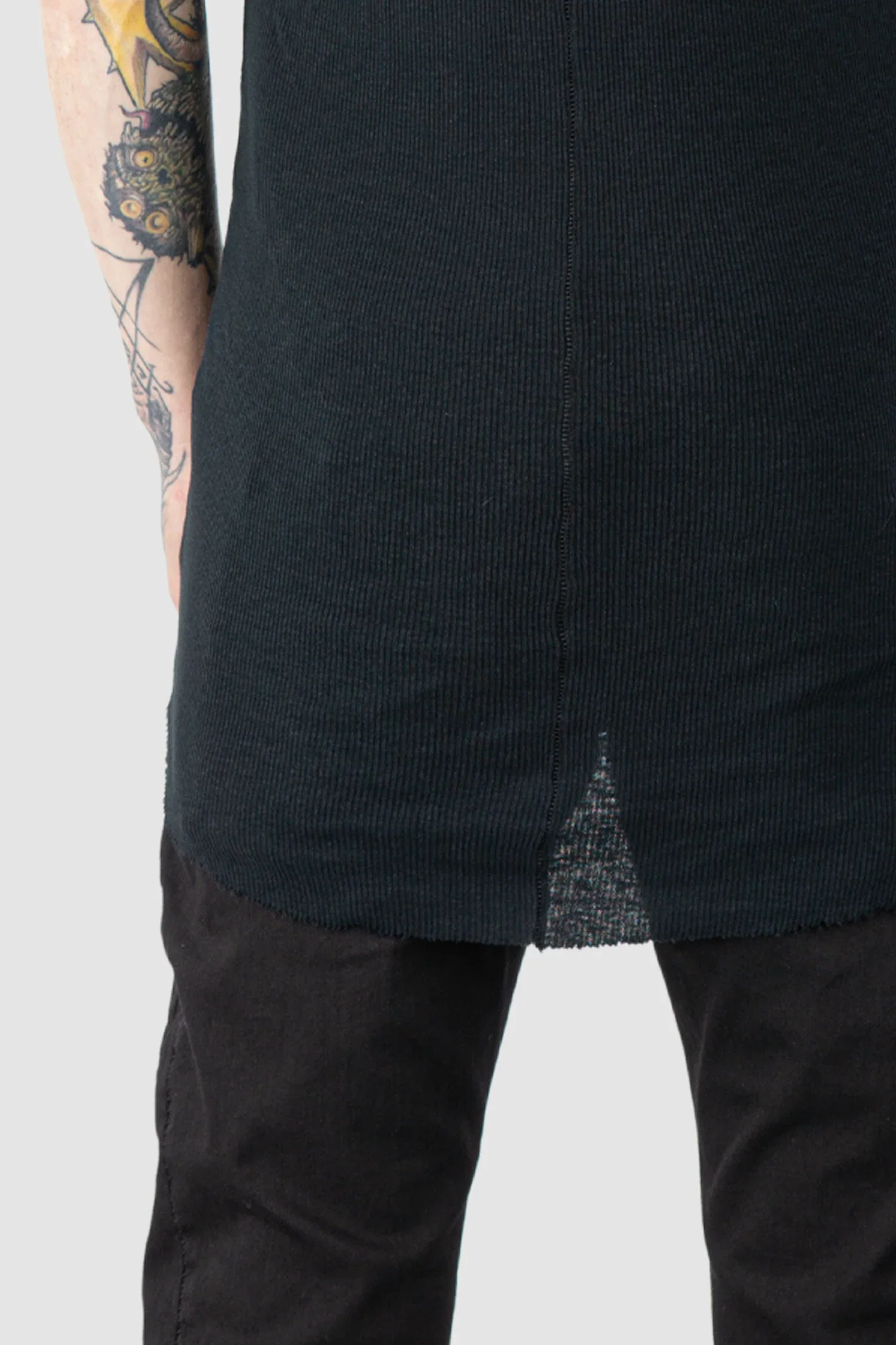 Black Cotton-Linen Mix Rib Tank Top - Image 5