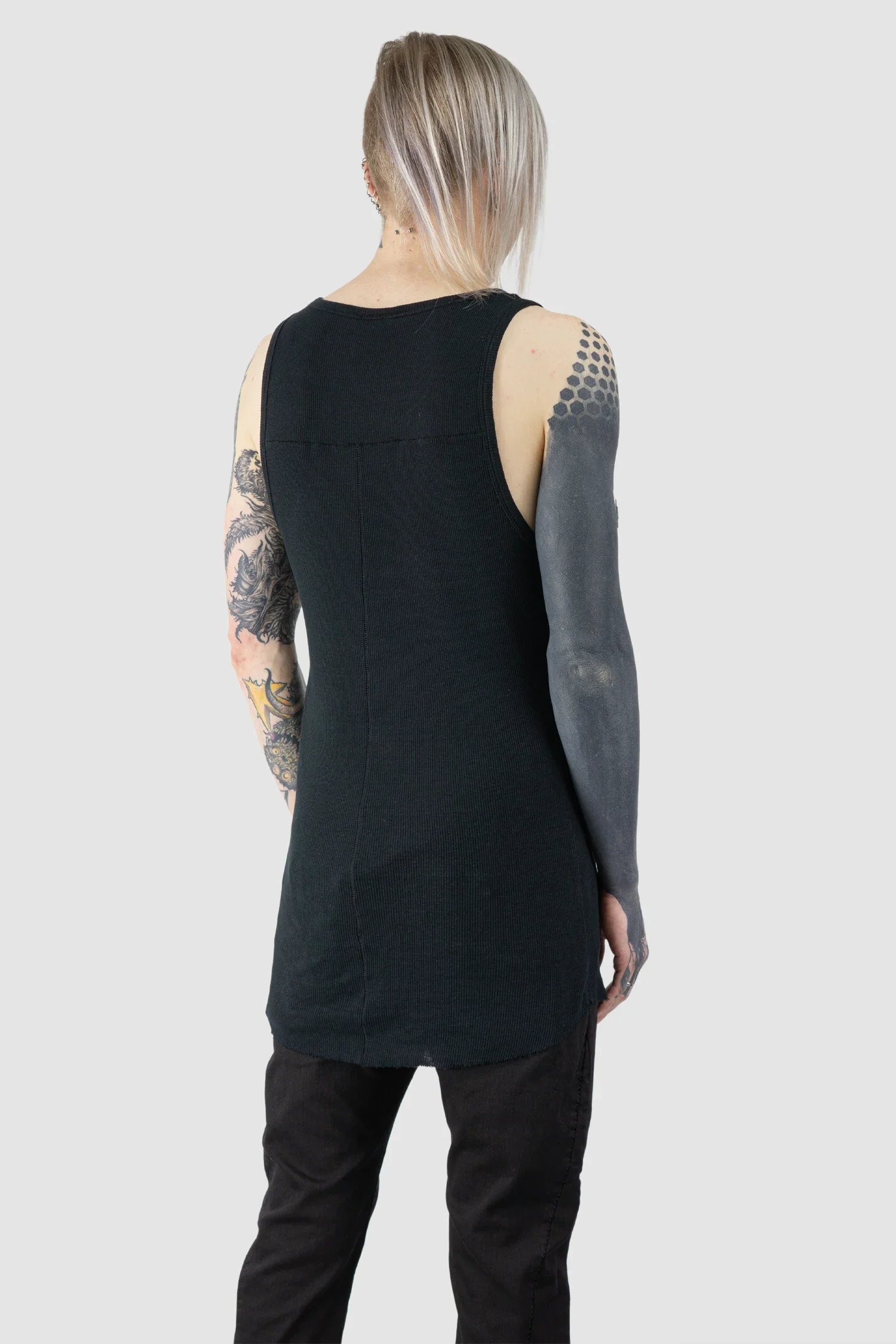 Black Cotton-Linen Mix Rib Tank Top - Image 6