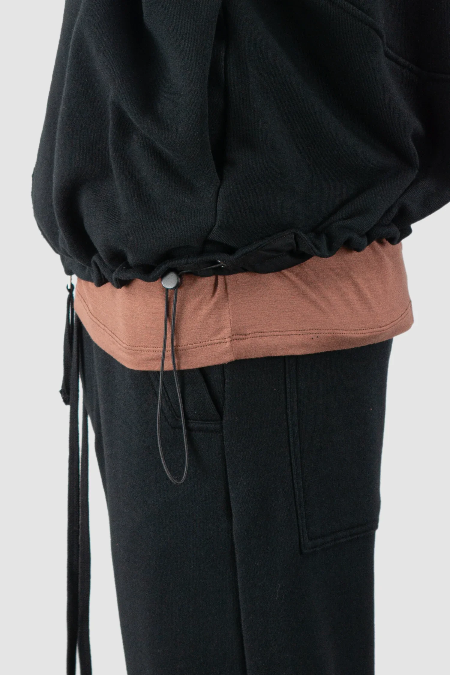 Black Double Layer Cotton Hooded Zip-Sweater - Image 3