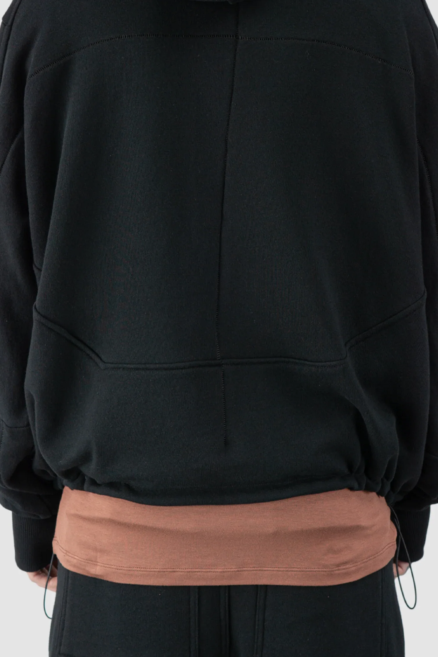 Black Double Layer Cotton Hooded Zip-Sweater - Image 5