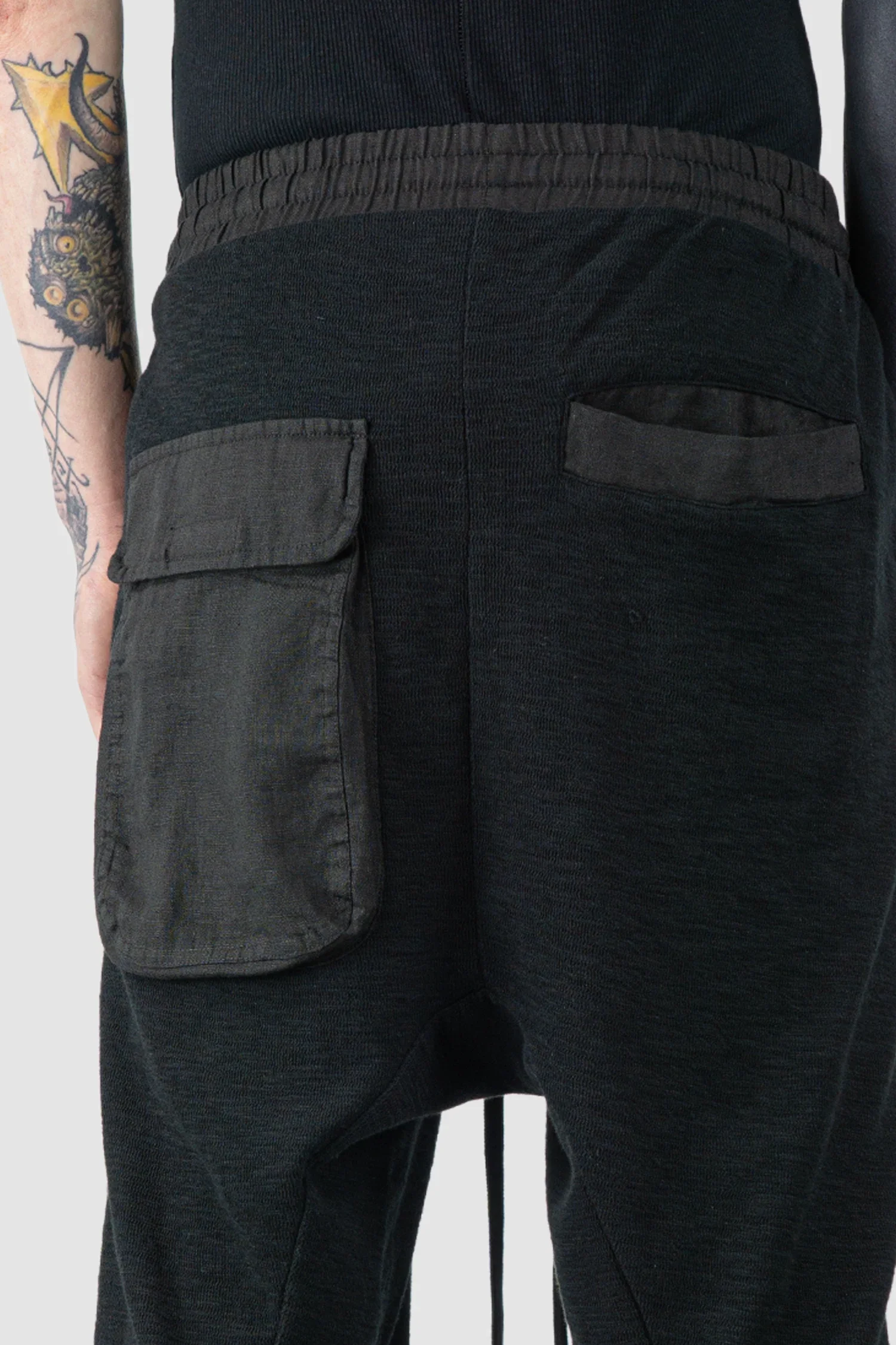 Black Linen Patch Pocket Cargo Sweatpants - Image 5