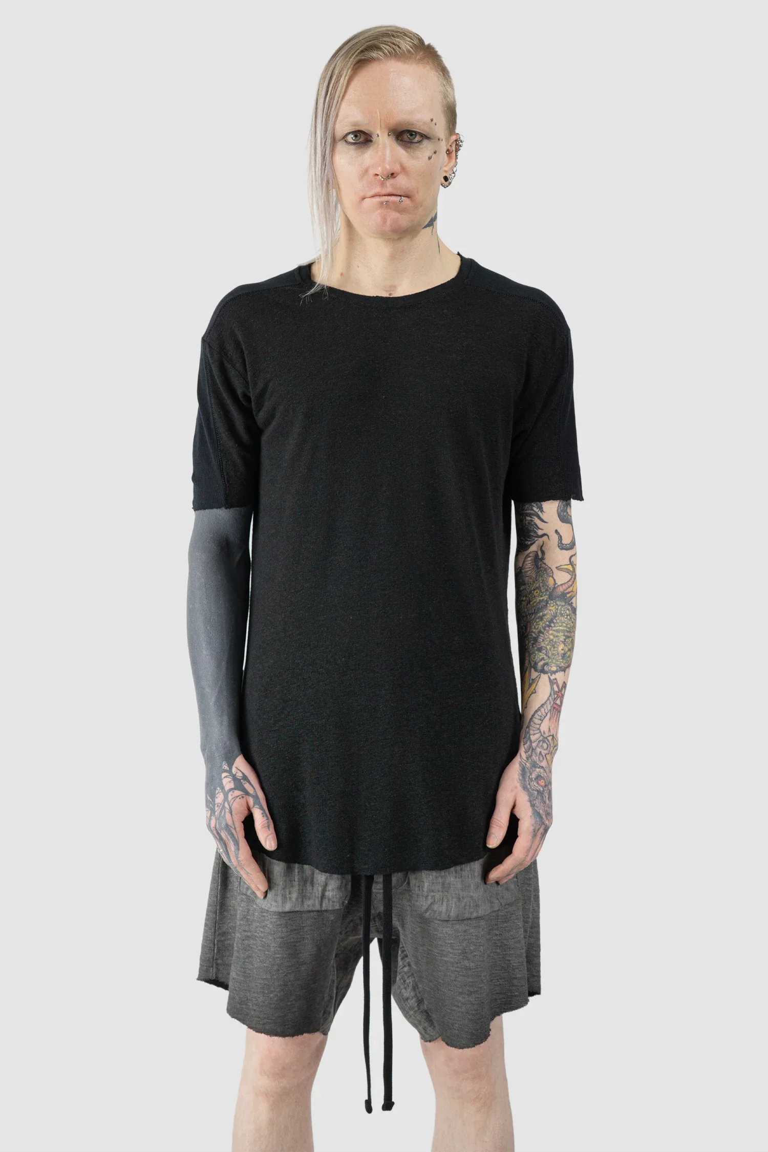 Black Linen-Viscose Mix Jersey T-Shirt