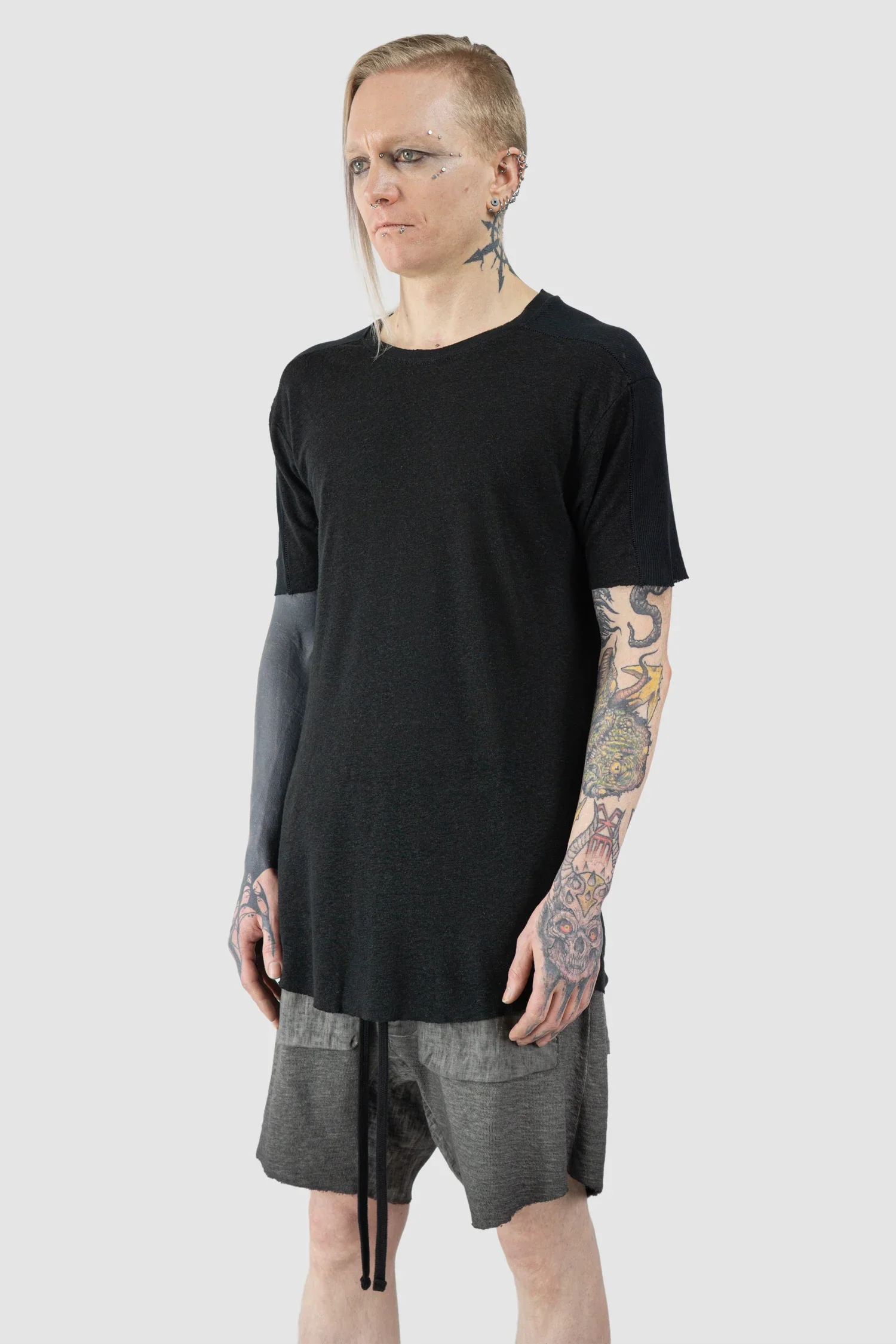 Black Linen-Viscose Mix Jersey T-Shirt - Image 2