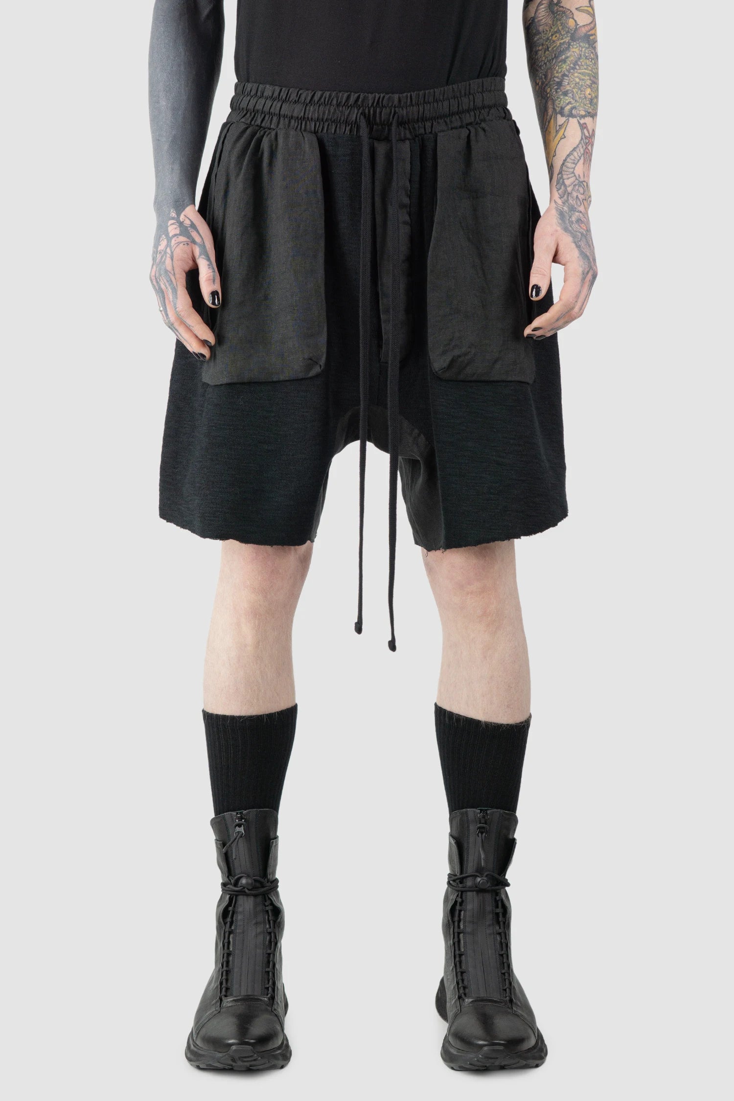 Black Patch Pocket Cotton Cargo Shorts
