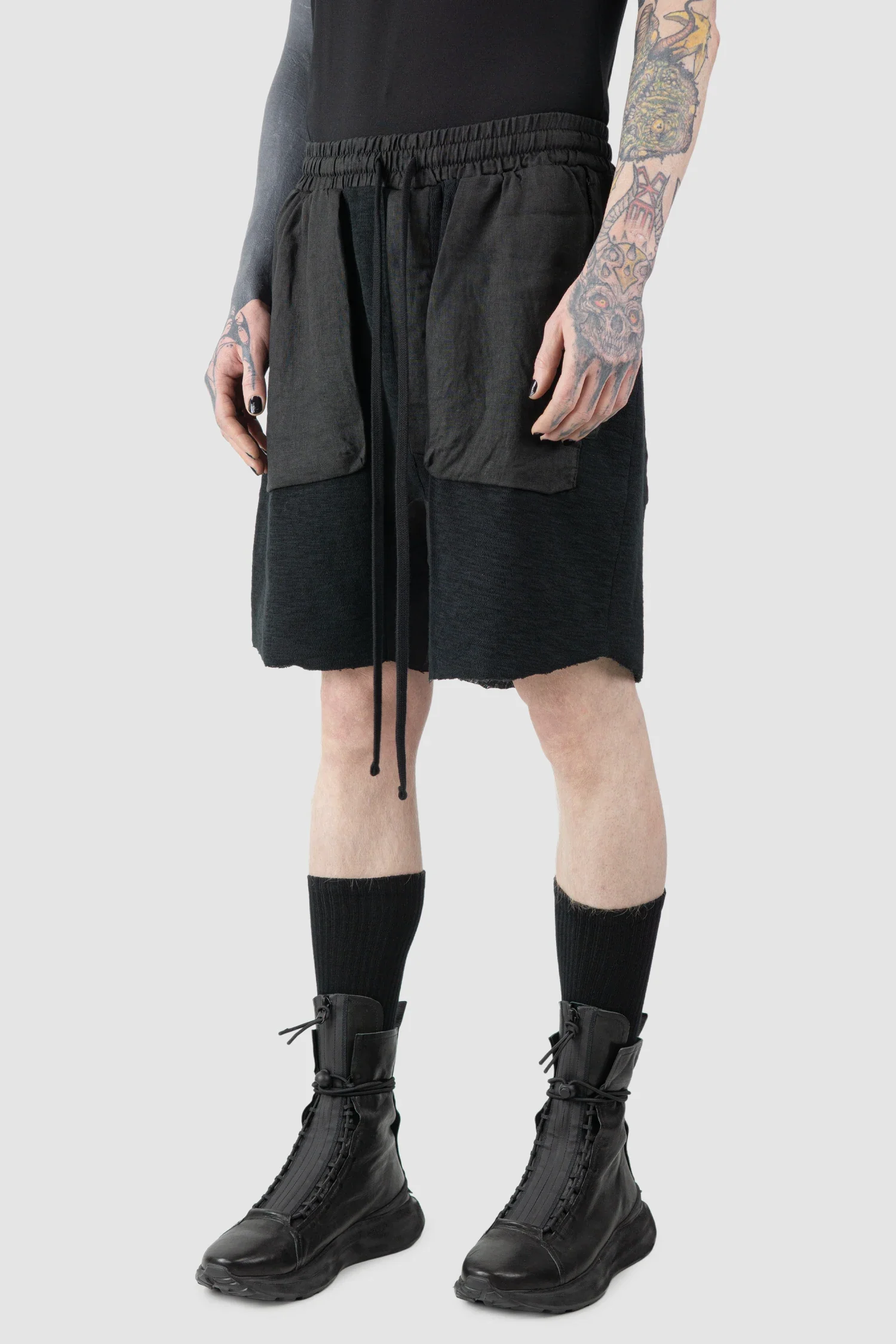 Black Patch Pocket Cotton Cargo Shorts - Image 2
