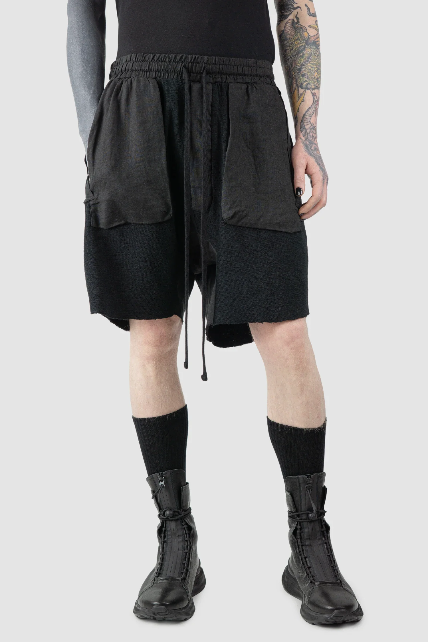 Black Patch Pocket Cotton Cargo Shorts - Image 7