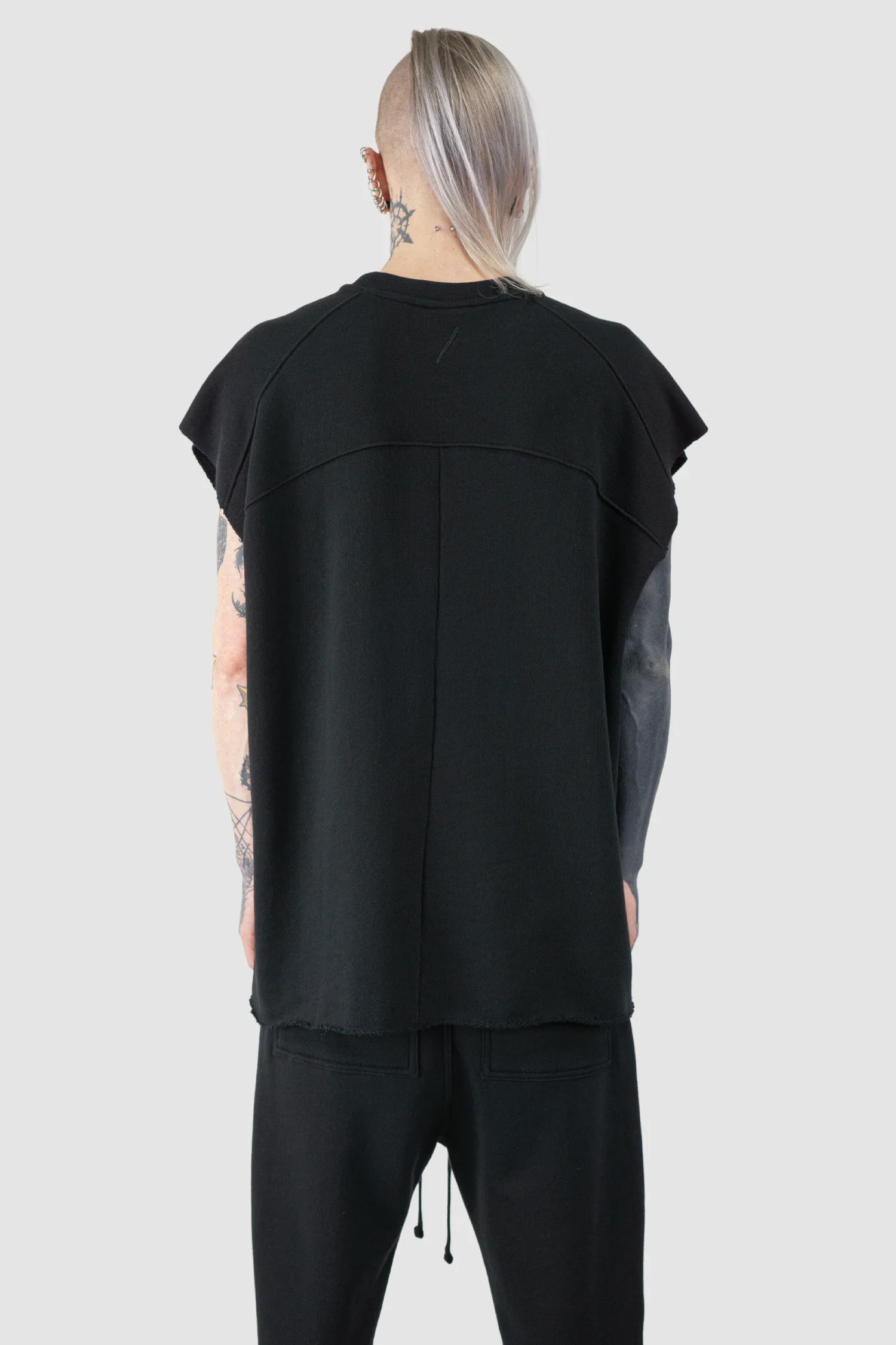 Black Raw Edge Cotton Tank Top - Image 3