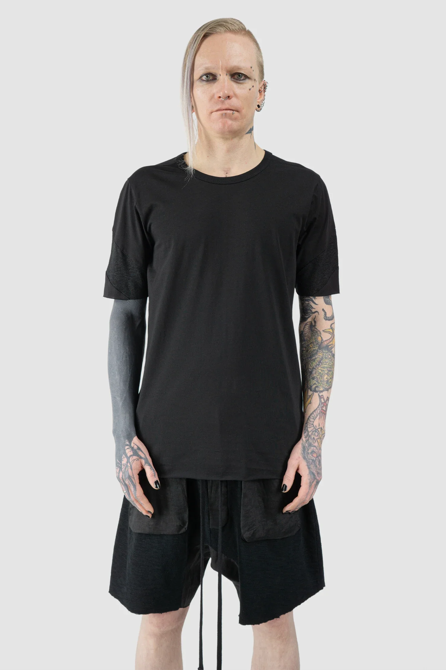 Black Shoulder Panel Cotton T-Shirt