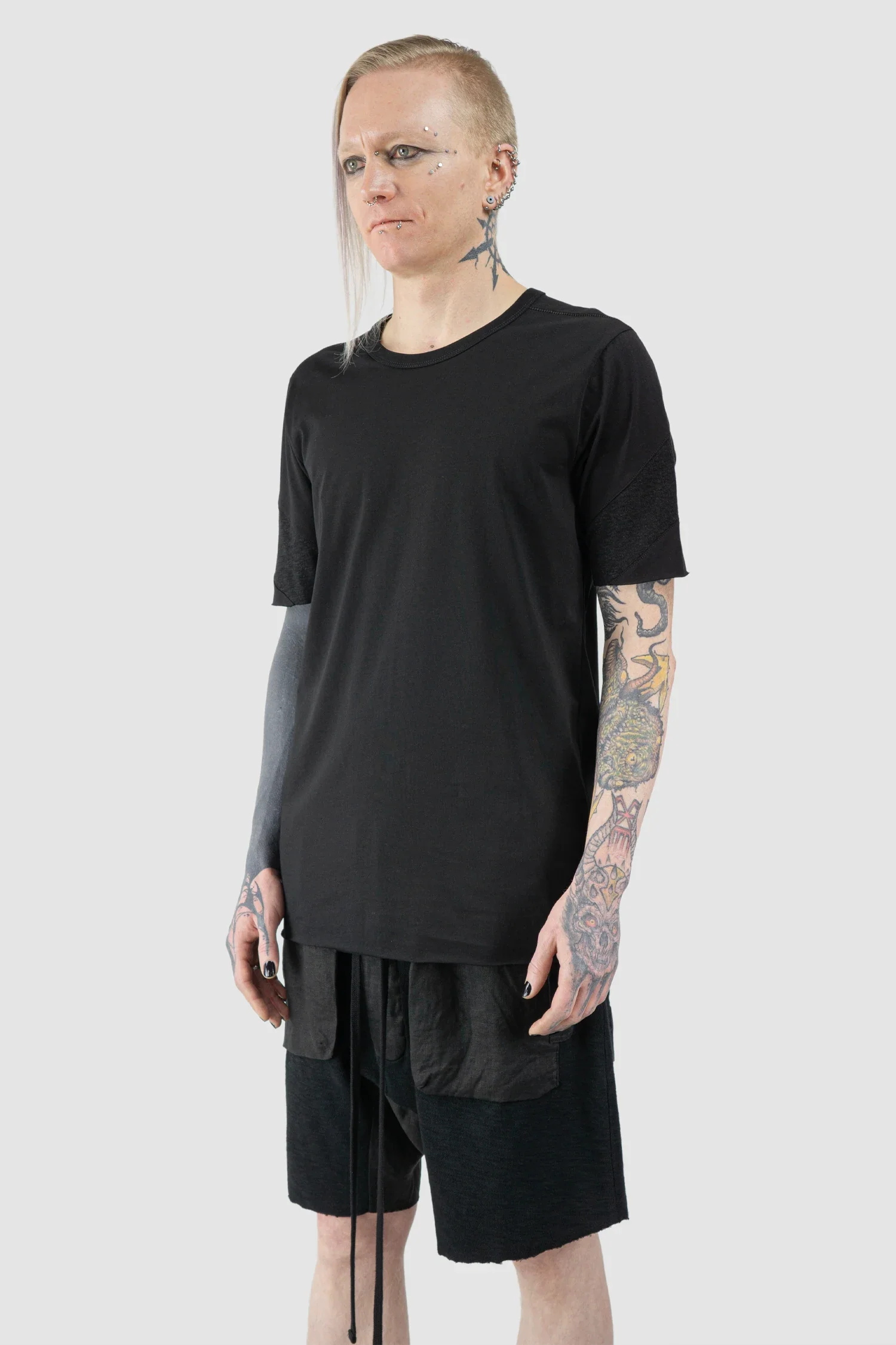 Black Shoulder Panel Cotton T-Shirt - Image 2