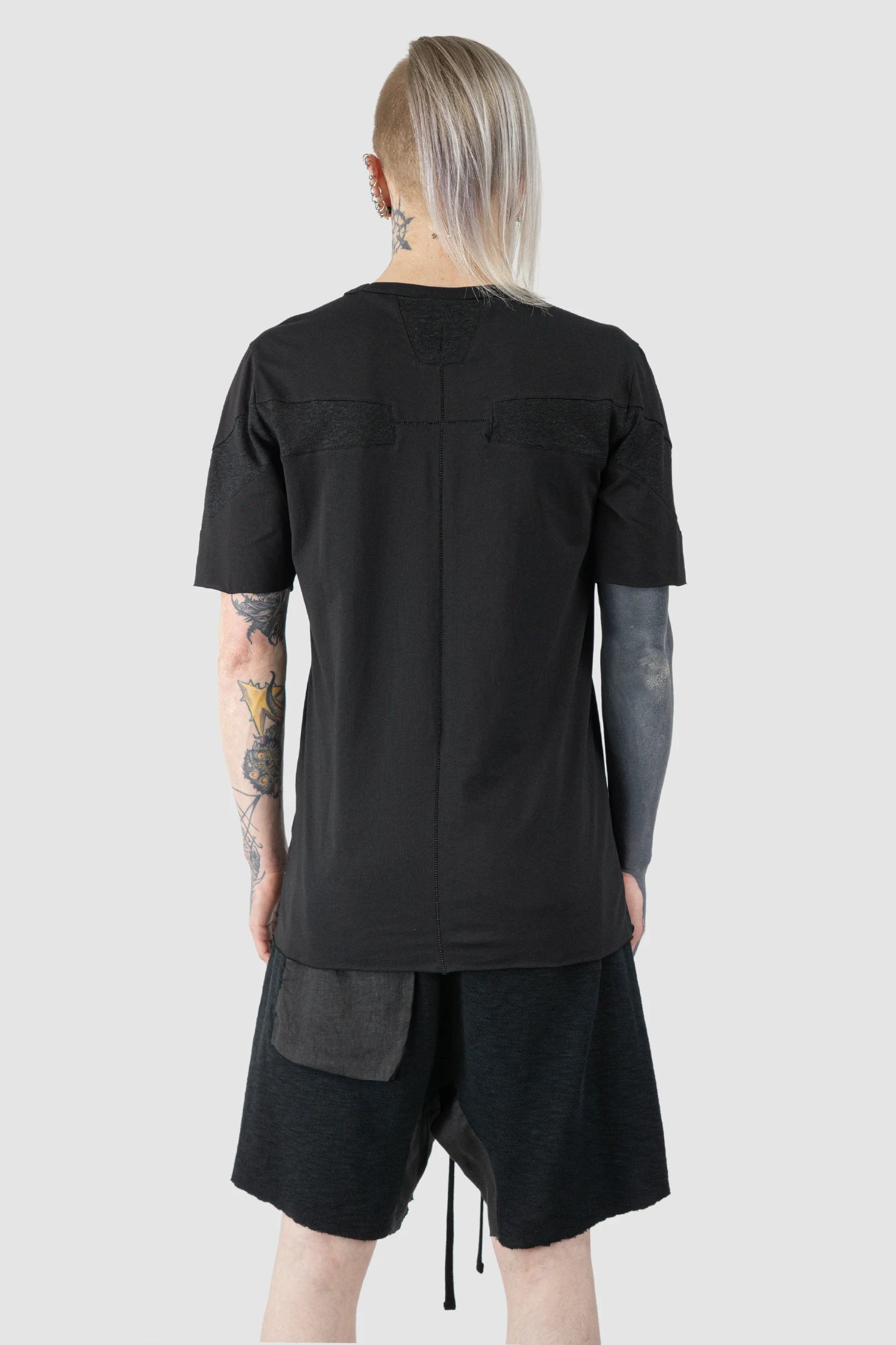 Black Shoulder Panel Cotton T-Shirt - Image 3