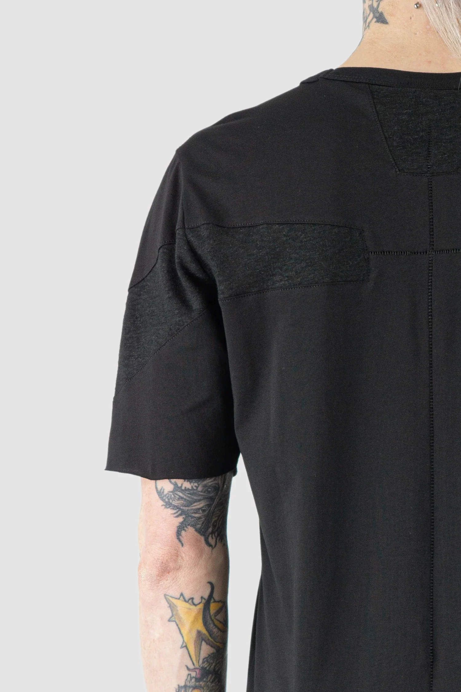 Black Shoulder Panel Cotton T-Shirt - Image 4