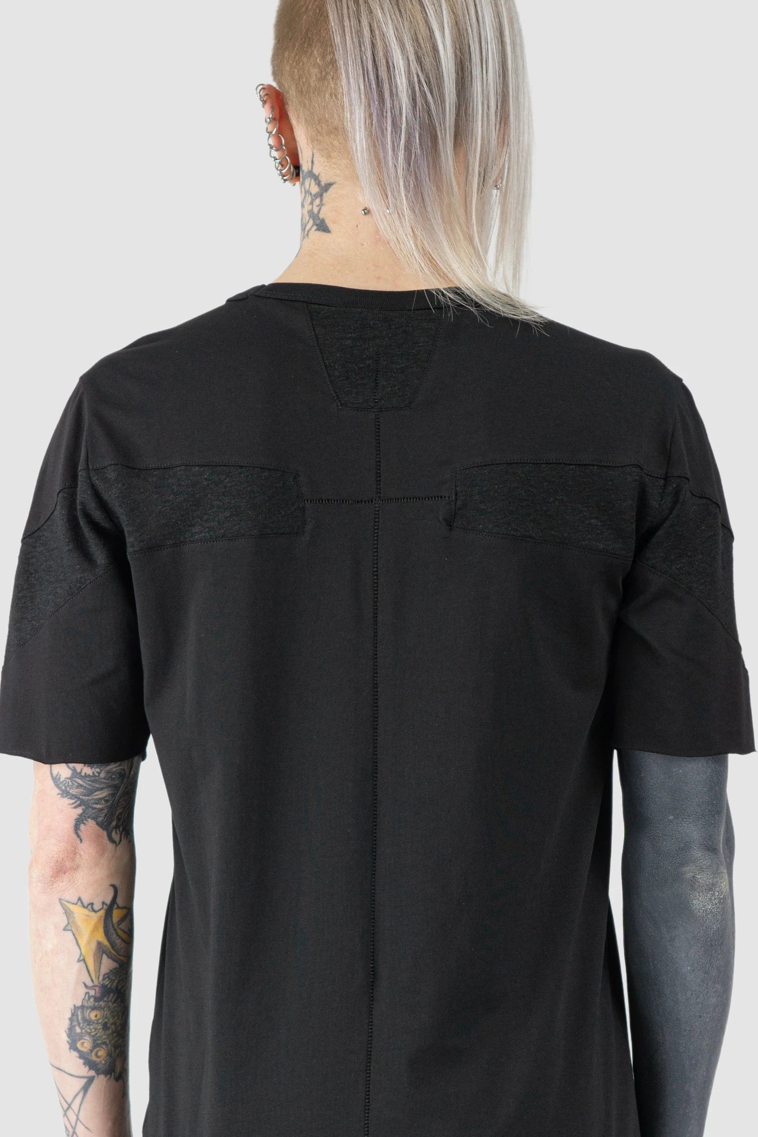 Black Shoulder Panel Cotton T-Shirt - Image 5