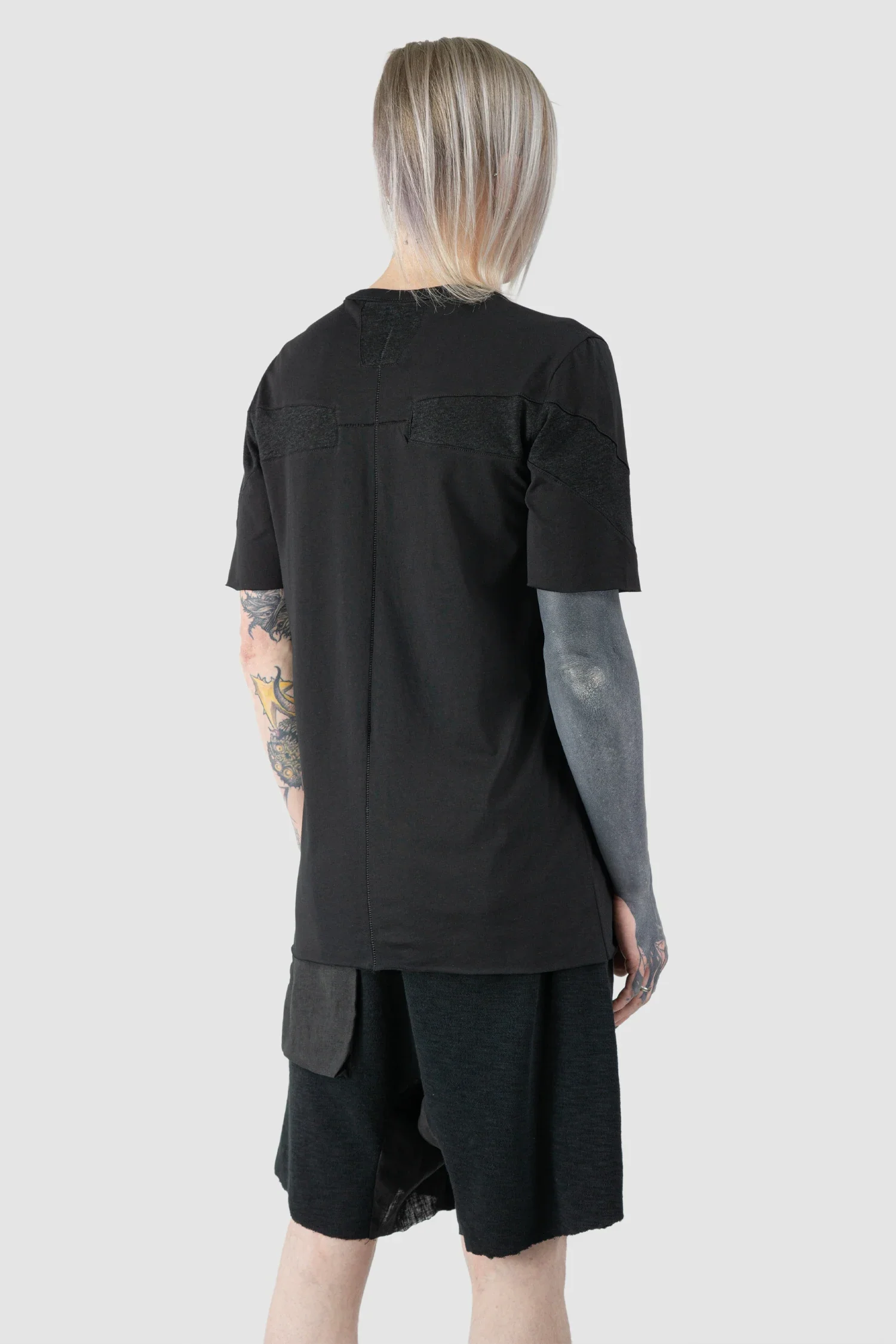 Black Shoulder Panel Cotton T-Shirt - Image 6