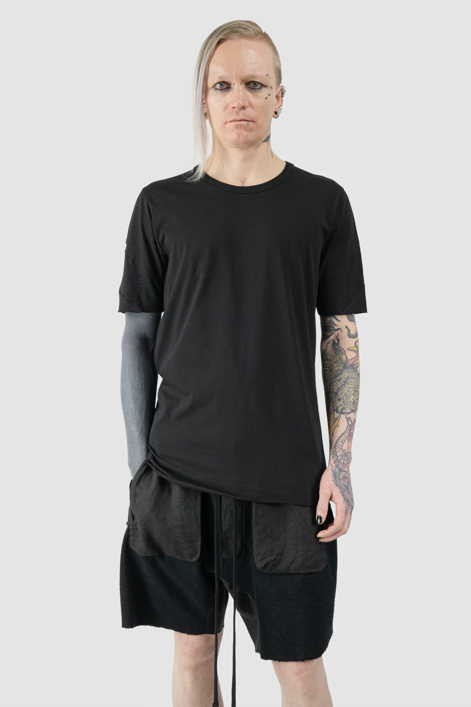 Black Shoulder Panel Cotton T-Shirt - Image 7