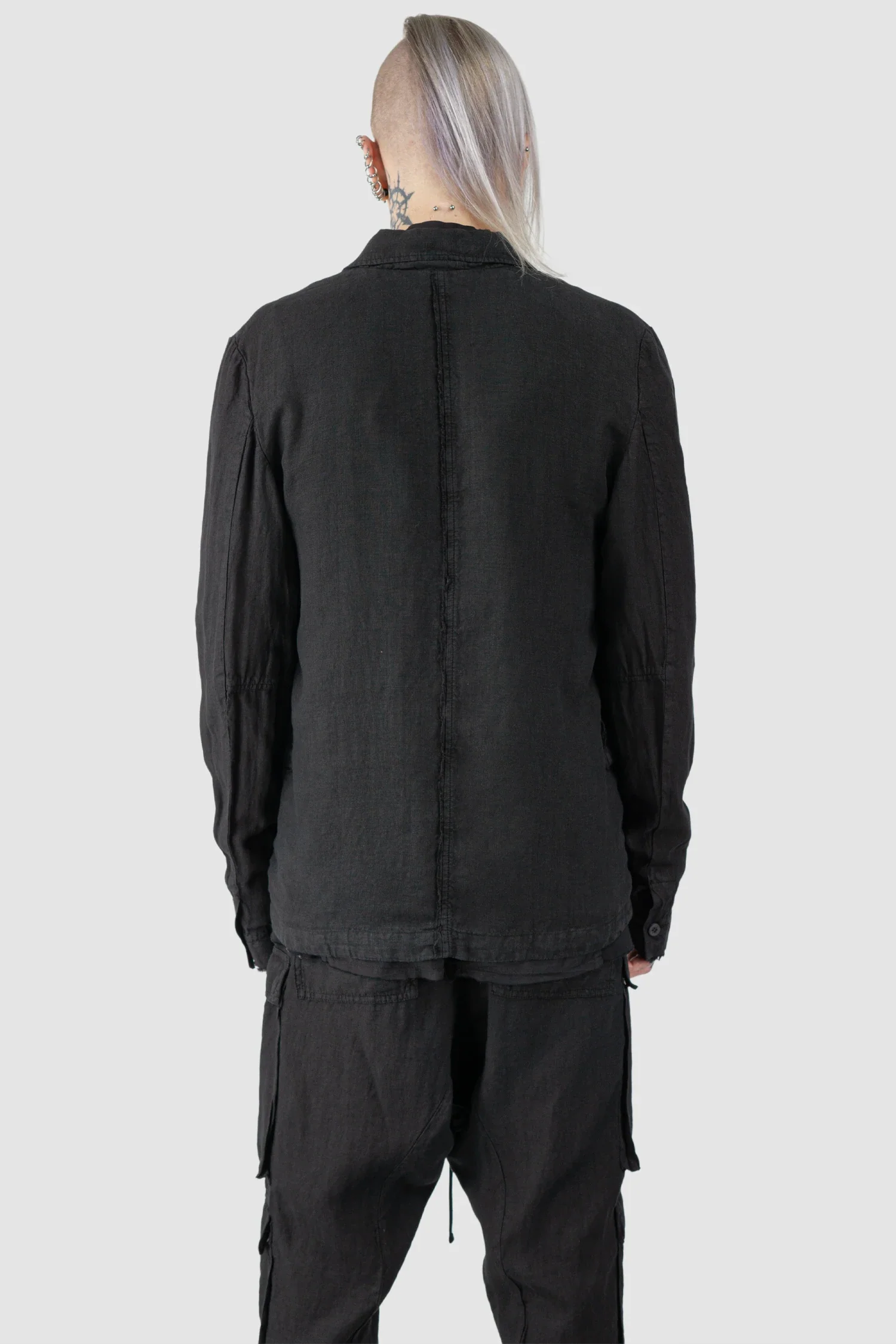 Black Woven Linen Blazer Jacket - Image 4