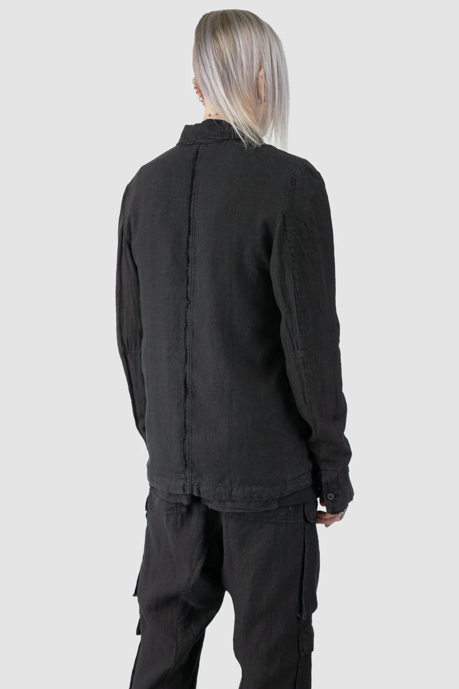 Black Woven Linen Blazer Jacket - Image 5