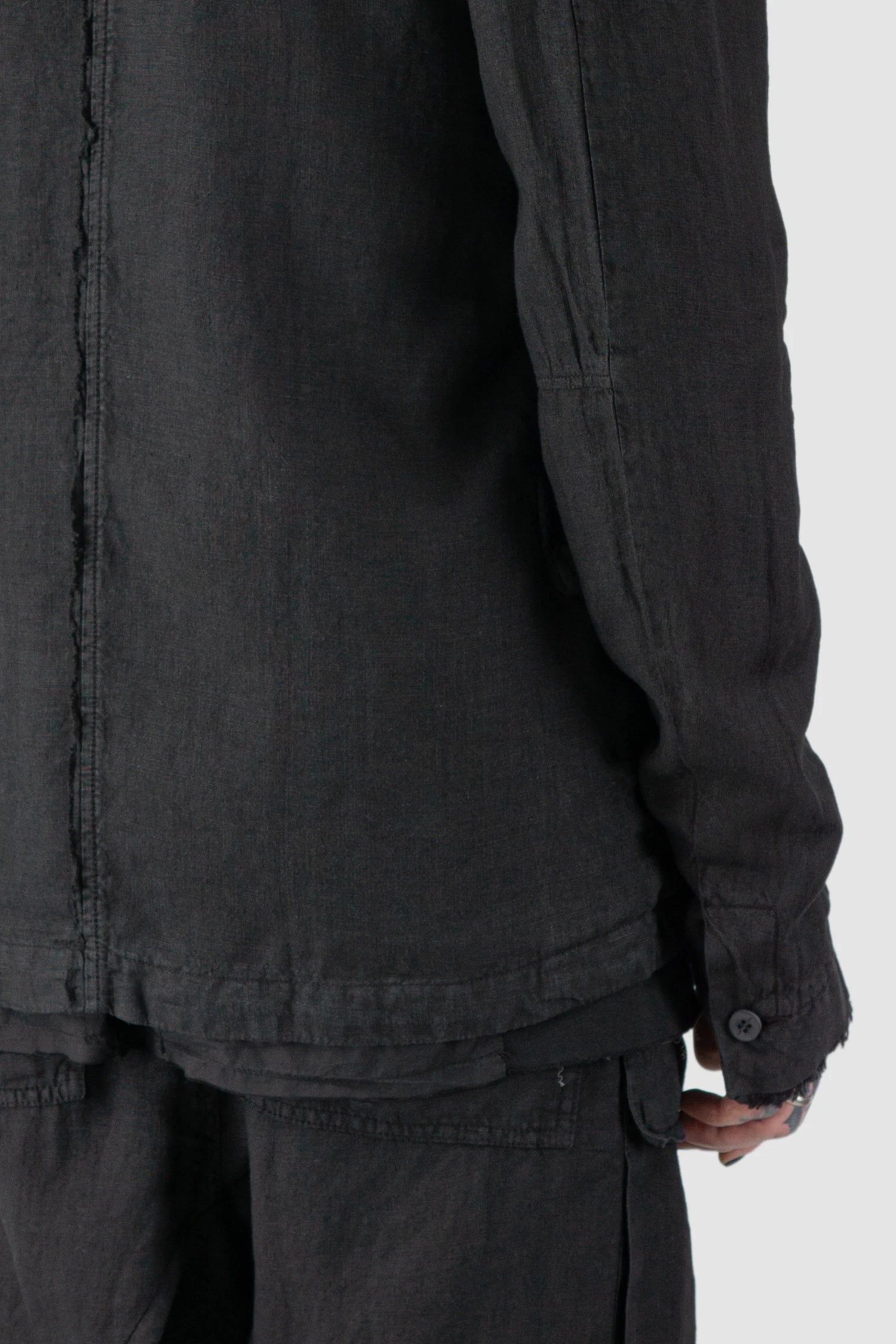 Black Woven Linen Blazer Jacket - Image 6