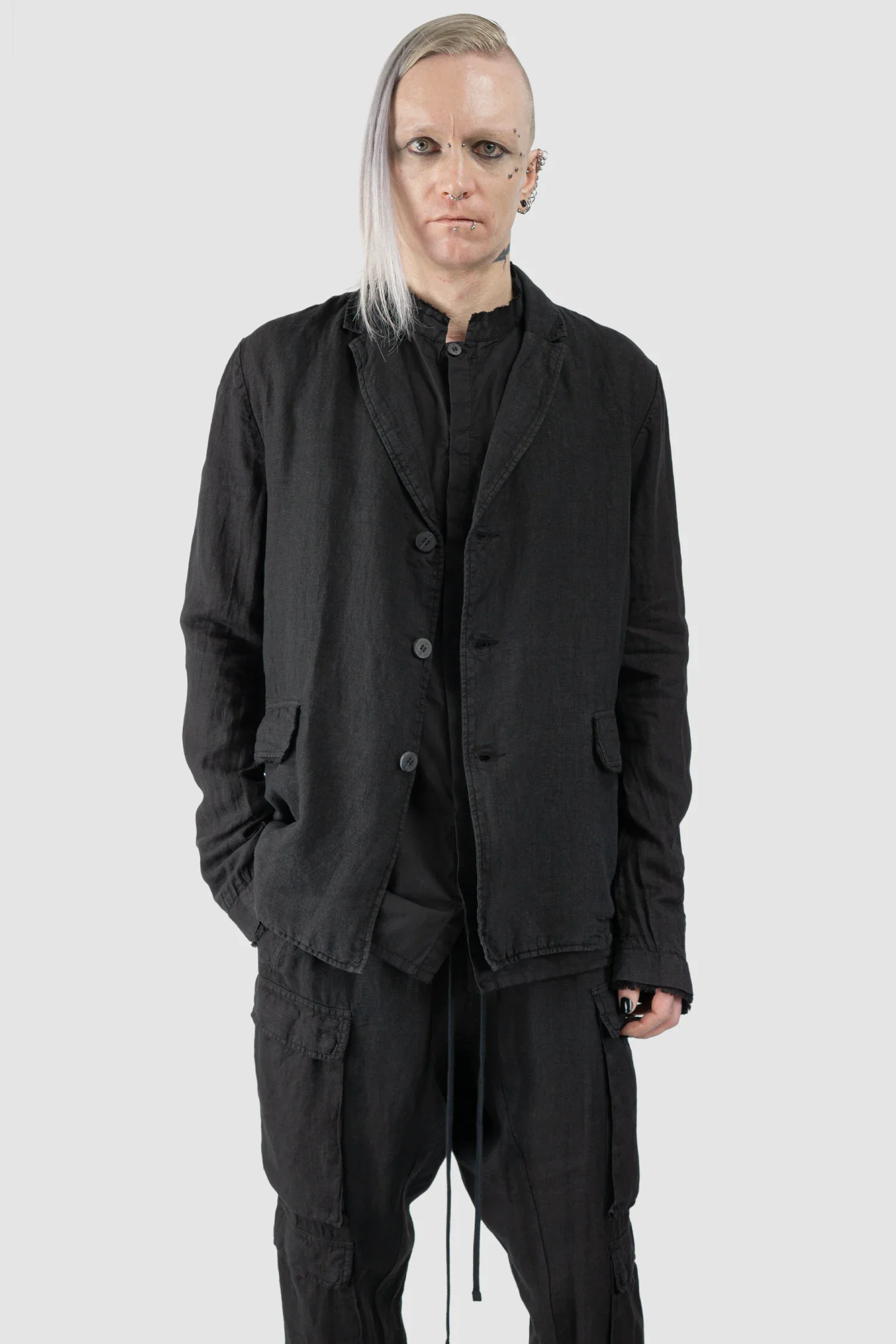 Black Woven Linen Blazer Jacket - Image 7