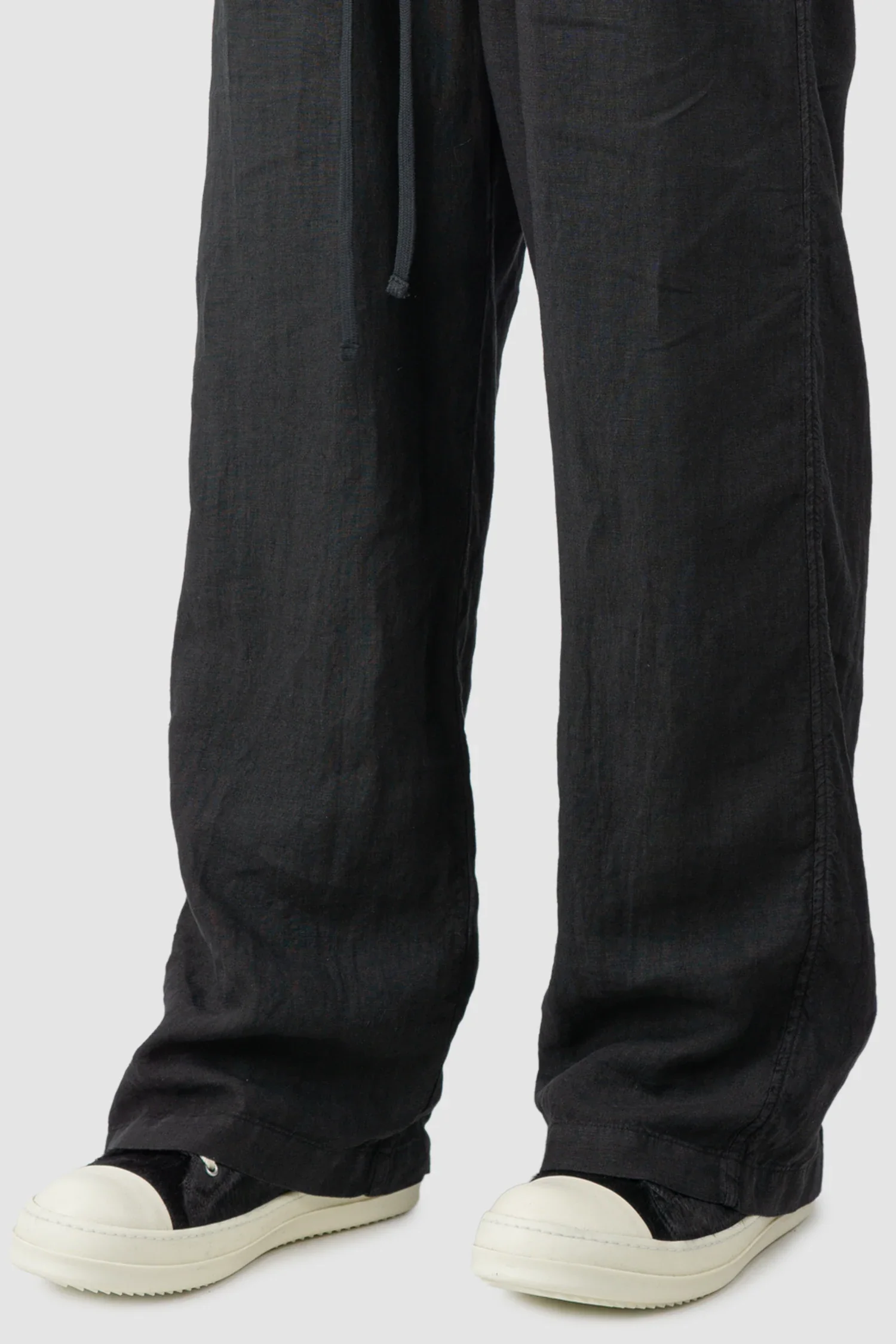 Black Woven Wide Leg Linen Trousers - Image 3