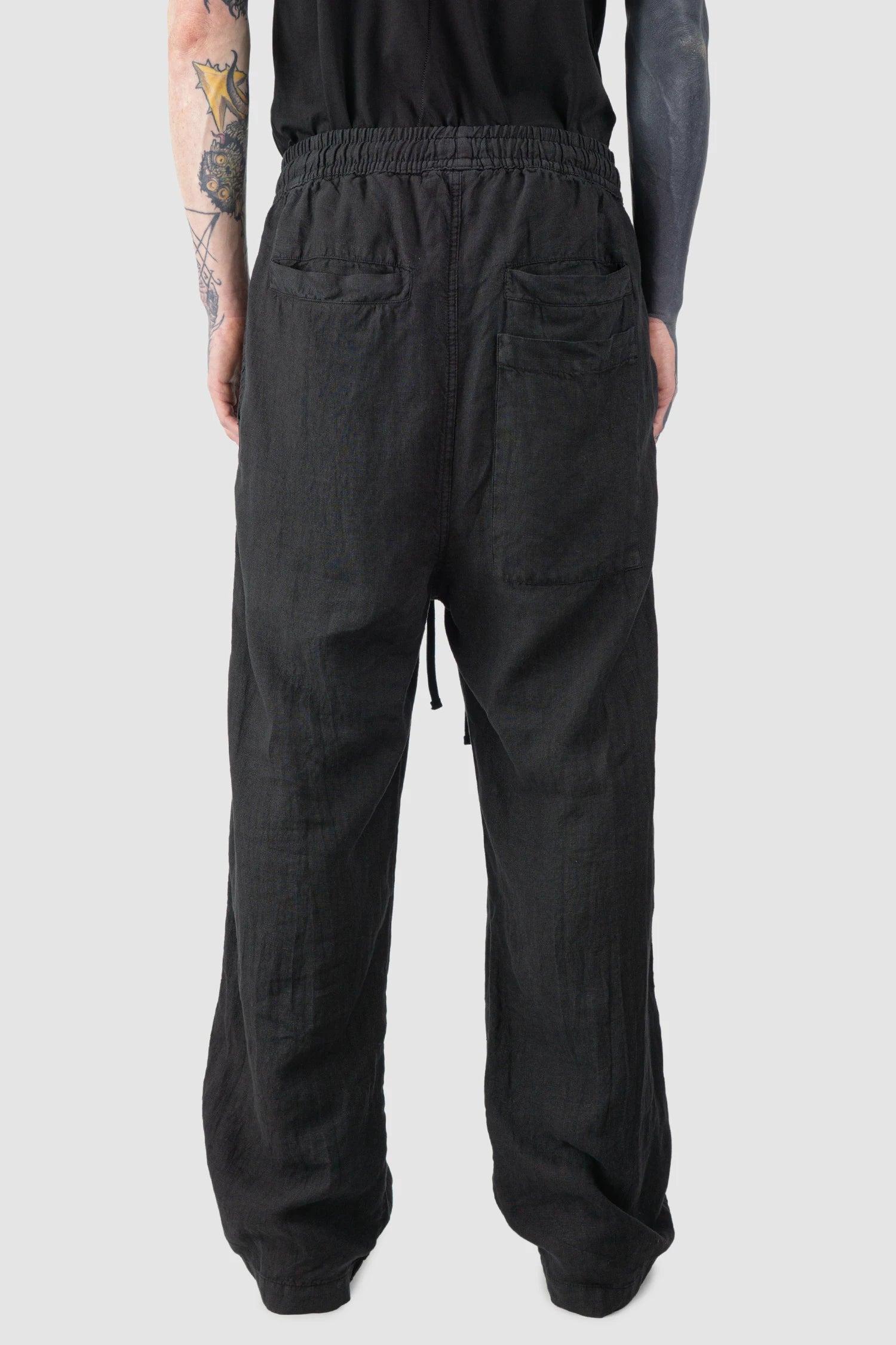 Black Woven Wide Leg Linen Trousers - Image 4