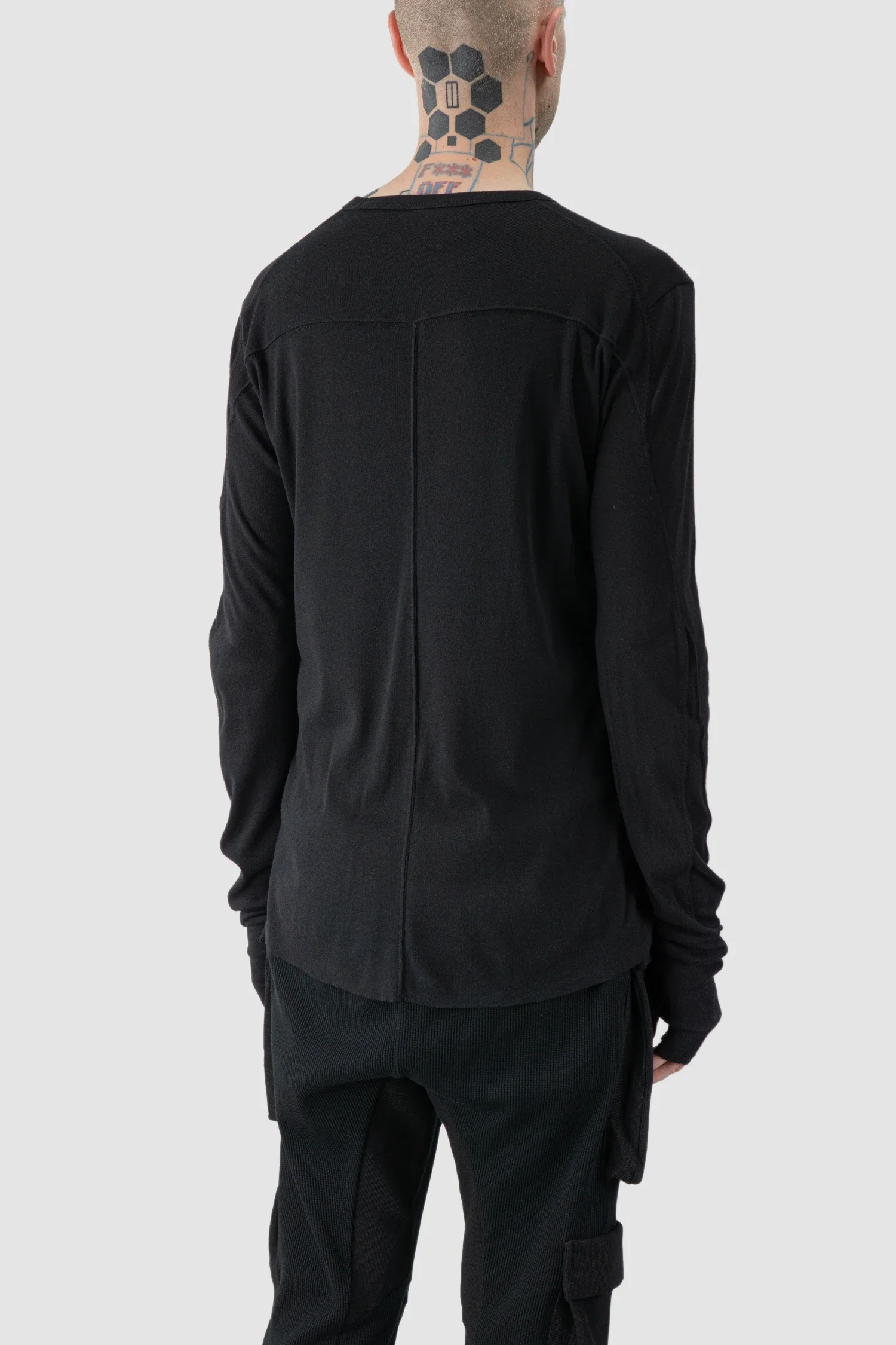 Black Cotton Wool Long Sleeve T-Shirt - Image 6