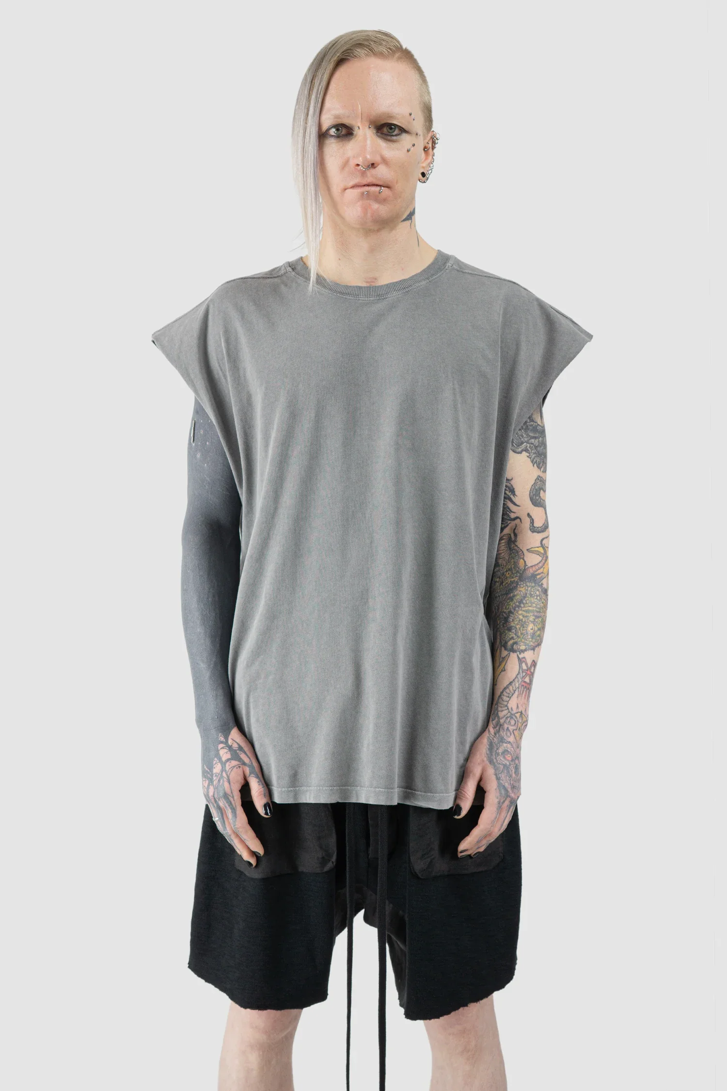 Grey Oversized Round Neck Tank Top