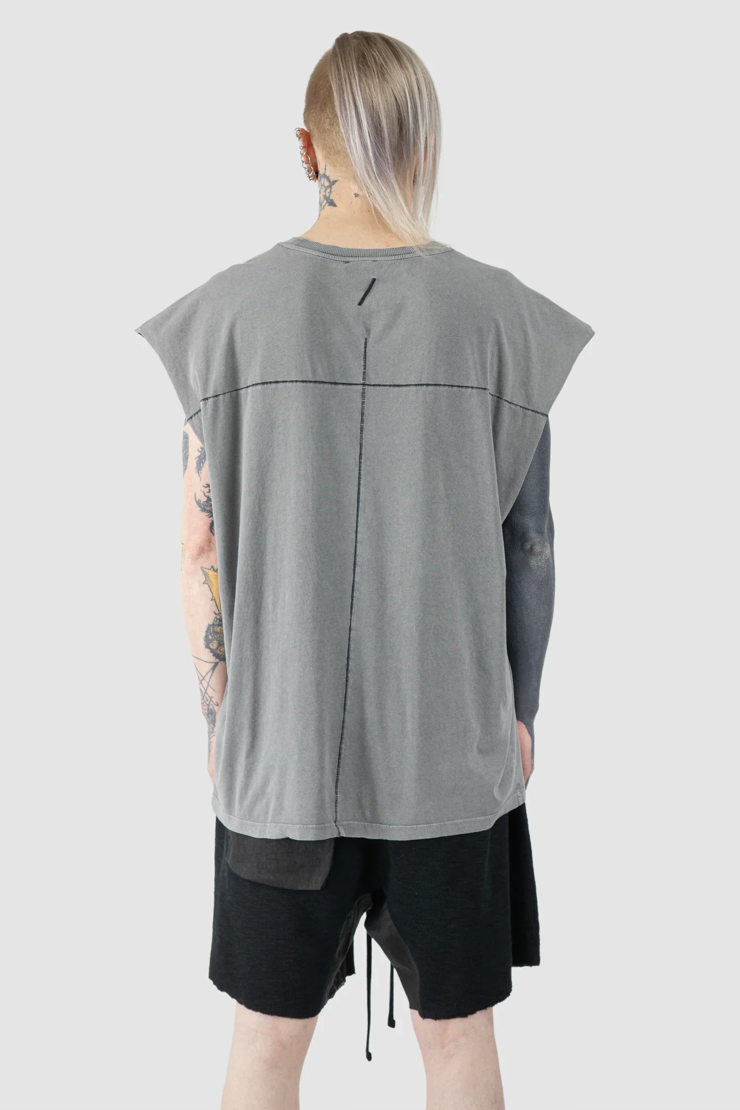 Grey Oversized Round Neck Tank Top - Image 3