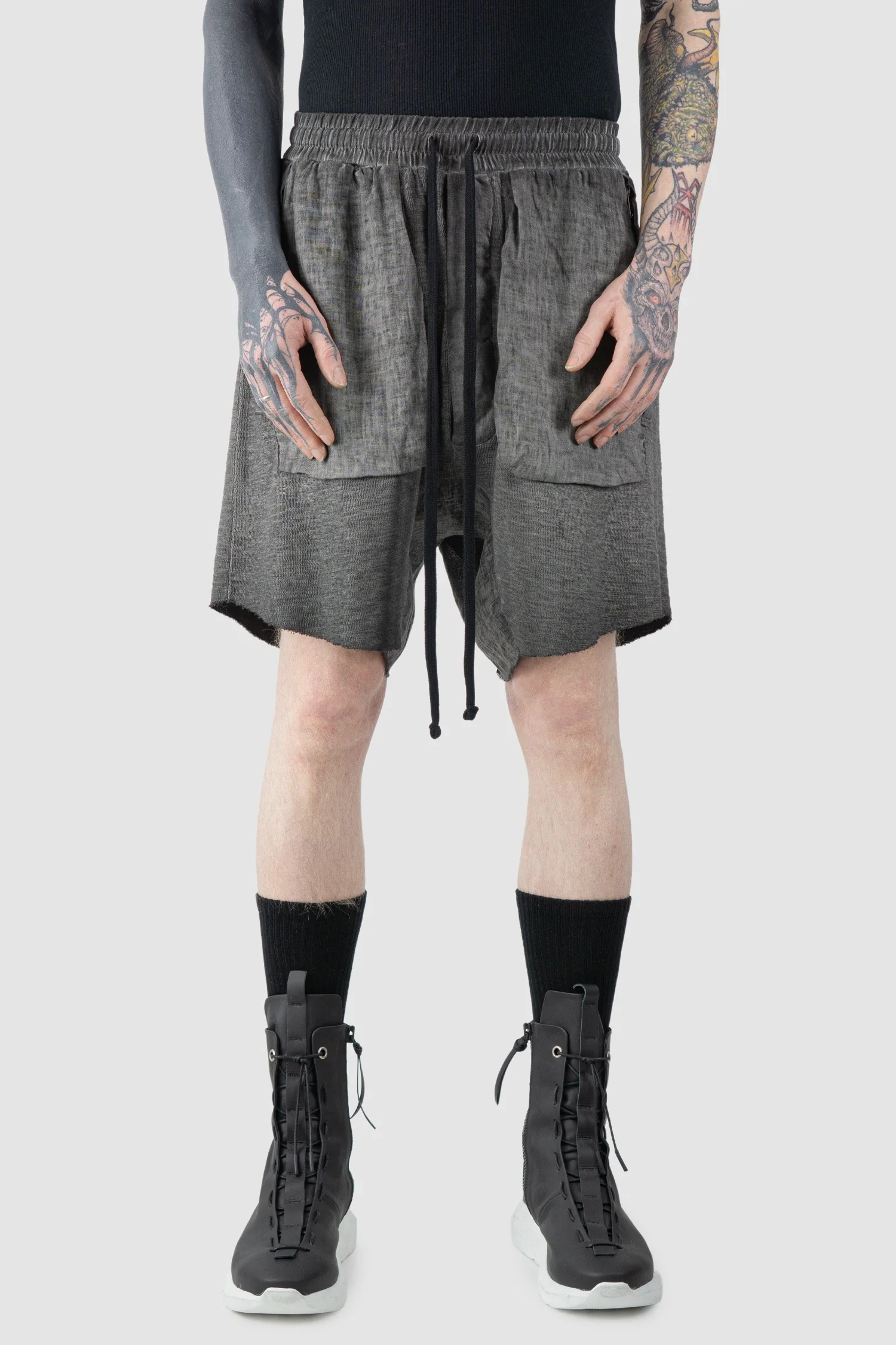 Grey Patch Pocket Cotton Cargo Shorts