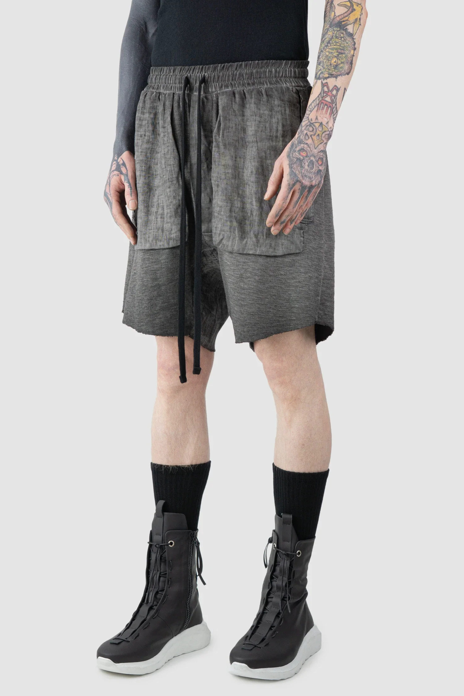 Grey Patch Pocket Cotton Cargo Shorts - Image 2